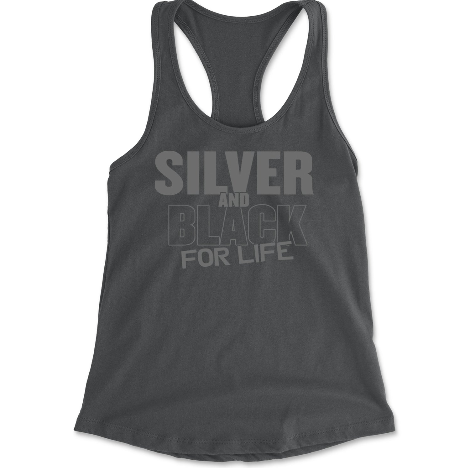 Silver And Black For Life Football Fan Racerback Tank Top for Women Charcoal Grey