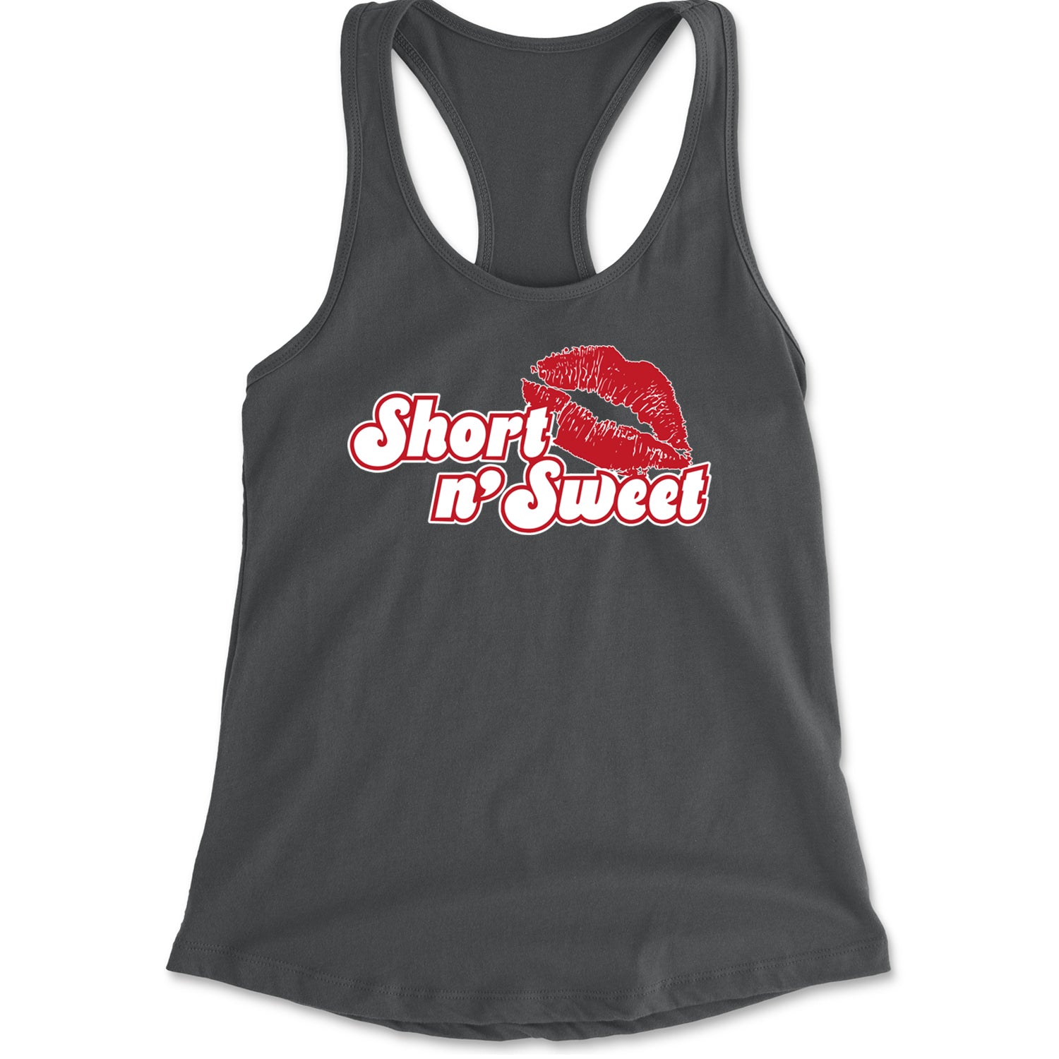 Short N' Sweet Red Lips Racerback Tank Top for Women Charcoal Grey