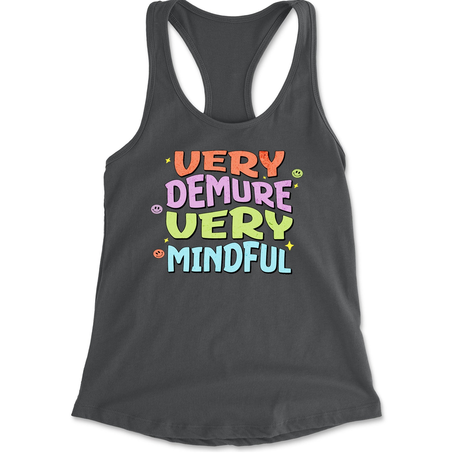 Very Demure, Very Mindful Racerback Tank Top for Women Charcoal Grey