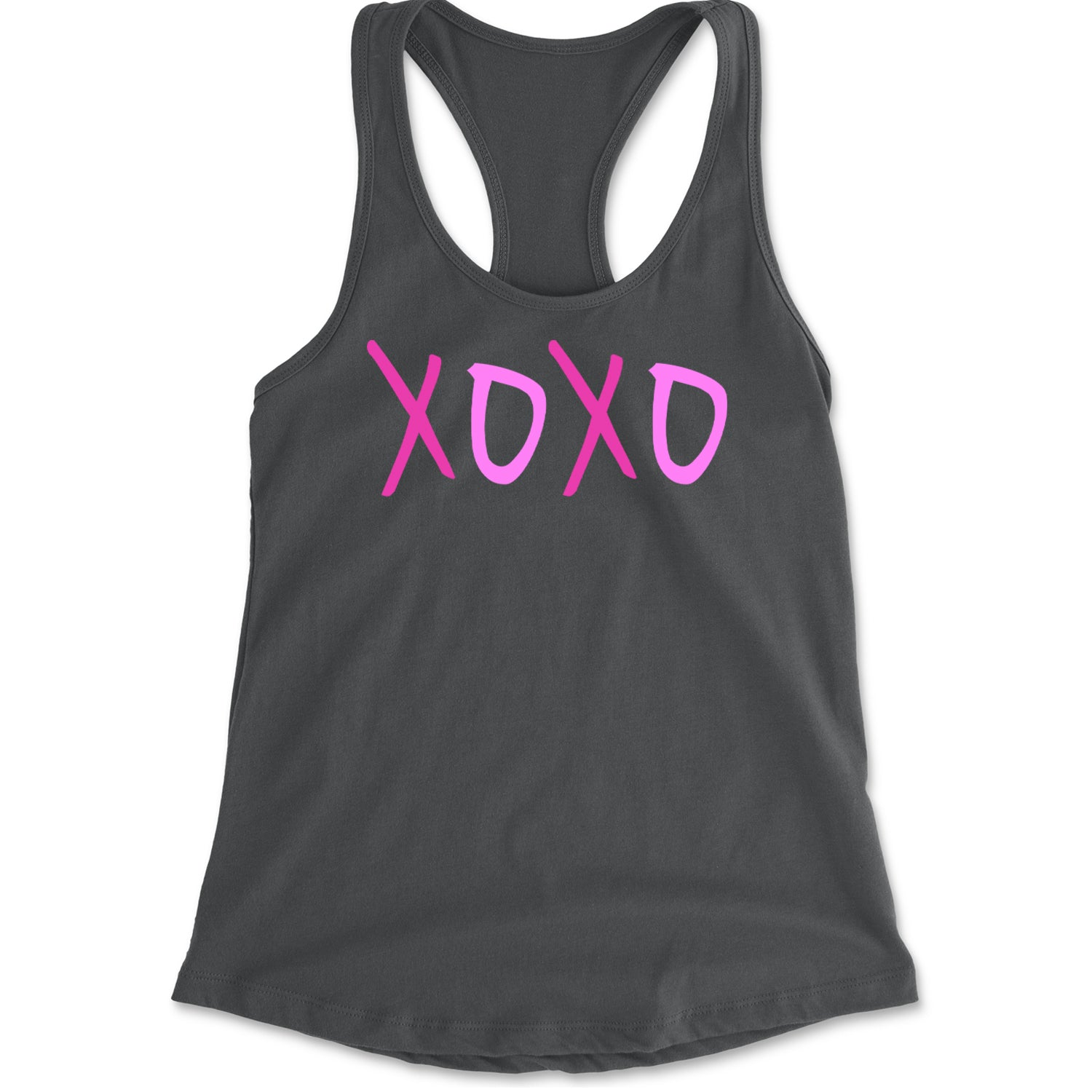 XOXO Pink Print Racerback Tank Top for Women Charcoal Grey