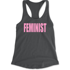 Feminist (Pink Print) Racerback Tank Top for Women Charcoal Grey