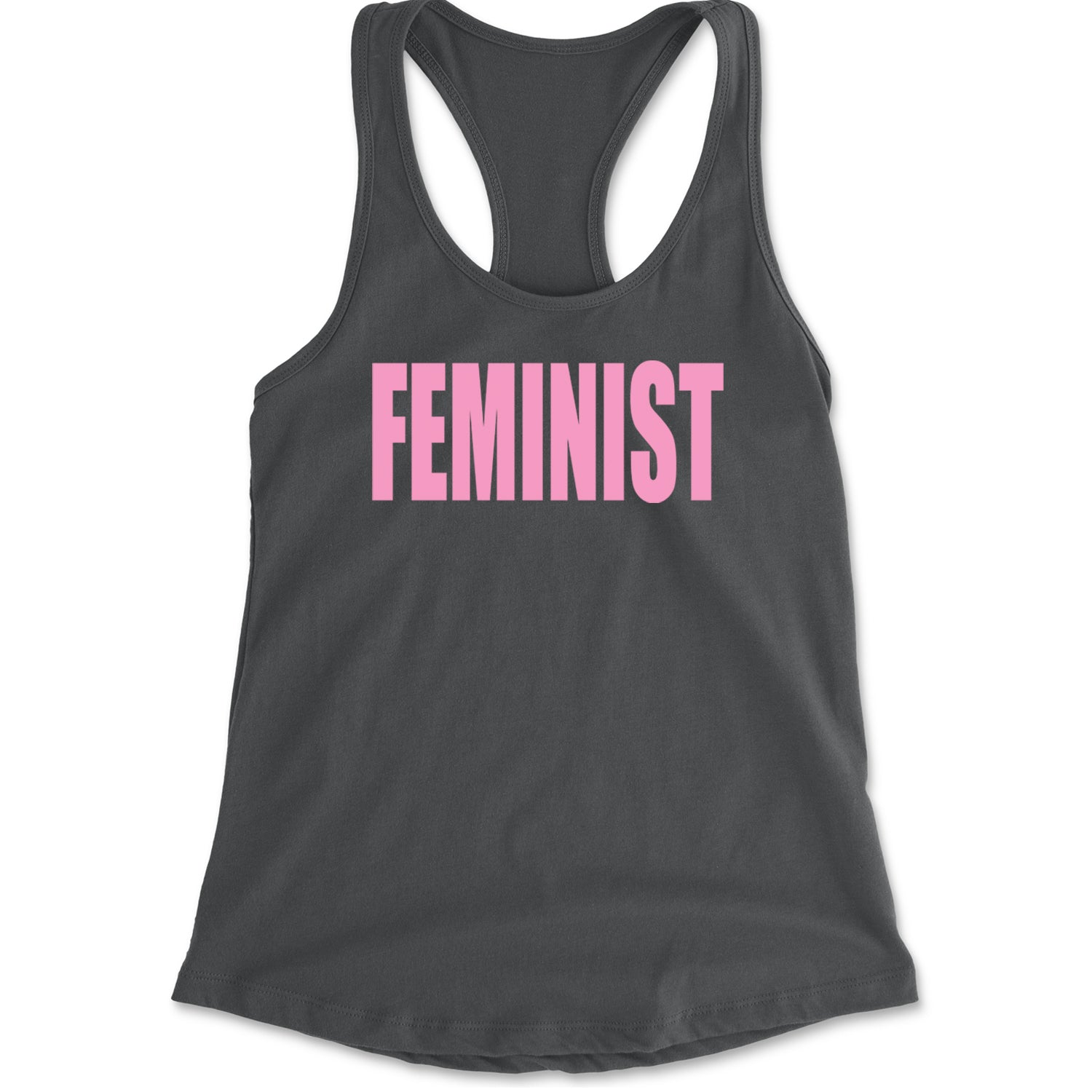 Feminist (Pink Print) Racerback Tank Top for Women Charcoal Grey