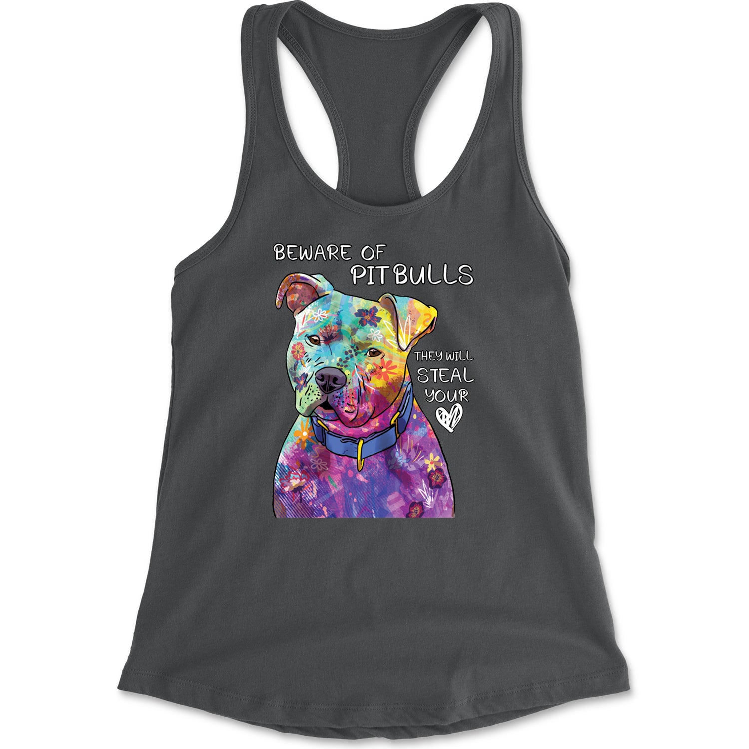 Beware Of Pit Bulls, They Will Steal Your Heart  Racerback Tank Top for Women Charcoal Grey