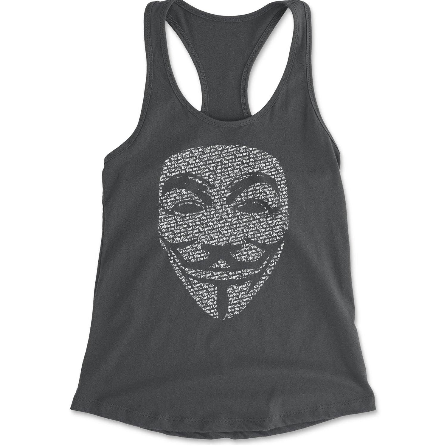 V For Vendetta Anonymous Mask Racerback Tank Top for Women Charcoal Grey