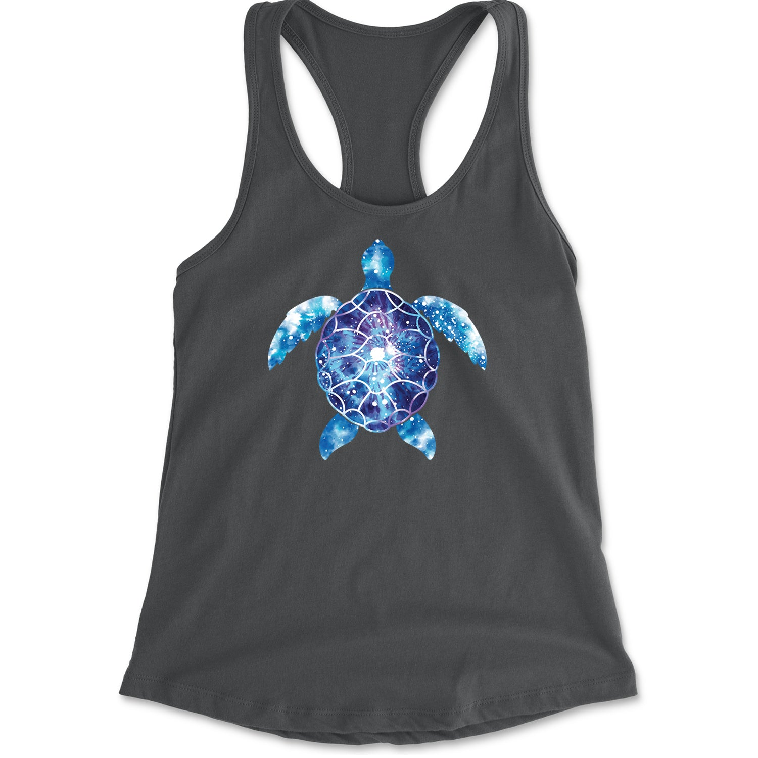 Ocean Aura Tie-Dye Sea Turtle Racerback Tank Top for Women Charcoal Grey