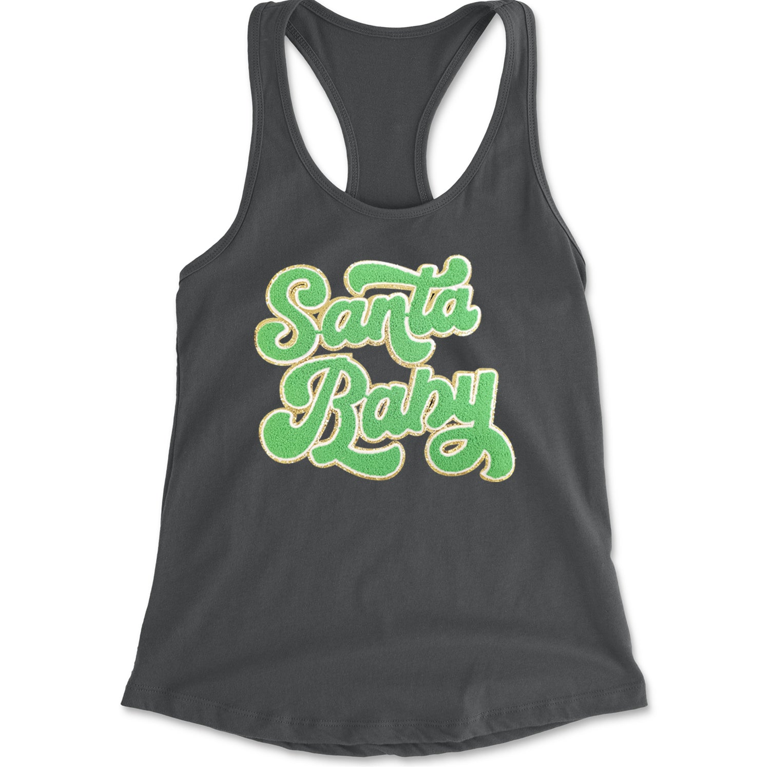 Green Santa Baby Chenille Patch Racerback Tank Top for Women Charcoal Grey