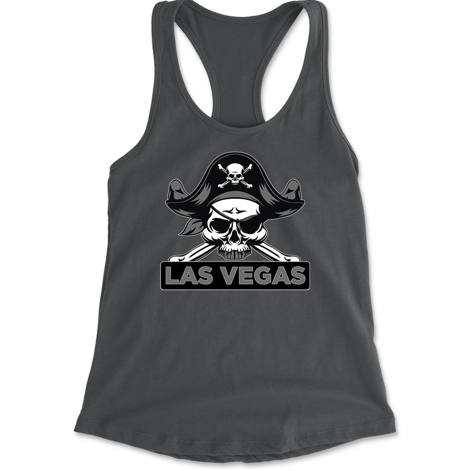 Raider Skull Straight Outta Las Vegas Racerback Tank Top for Women Charcoal Grey