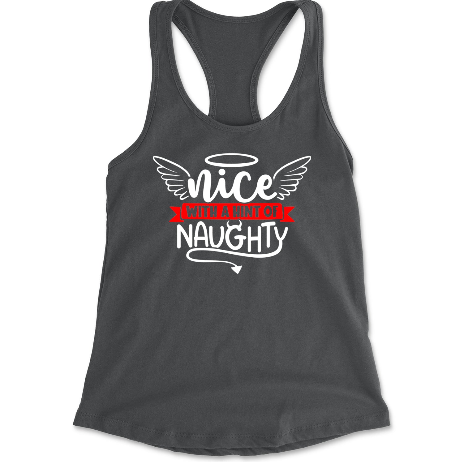 Nice with a Hint of Naughty Christmas Racerback Tank Top for Women Charcoal Grey