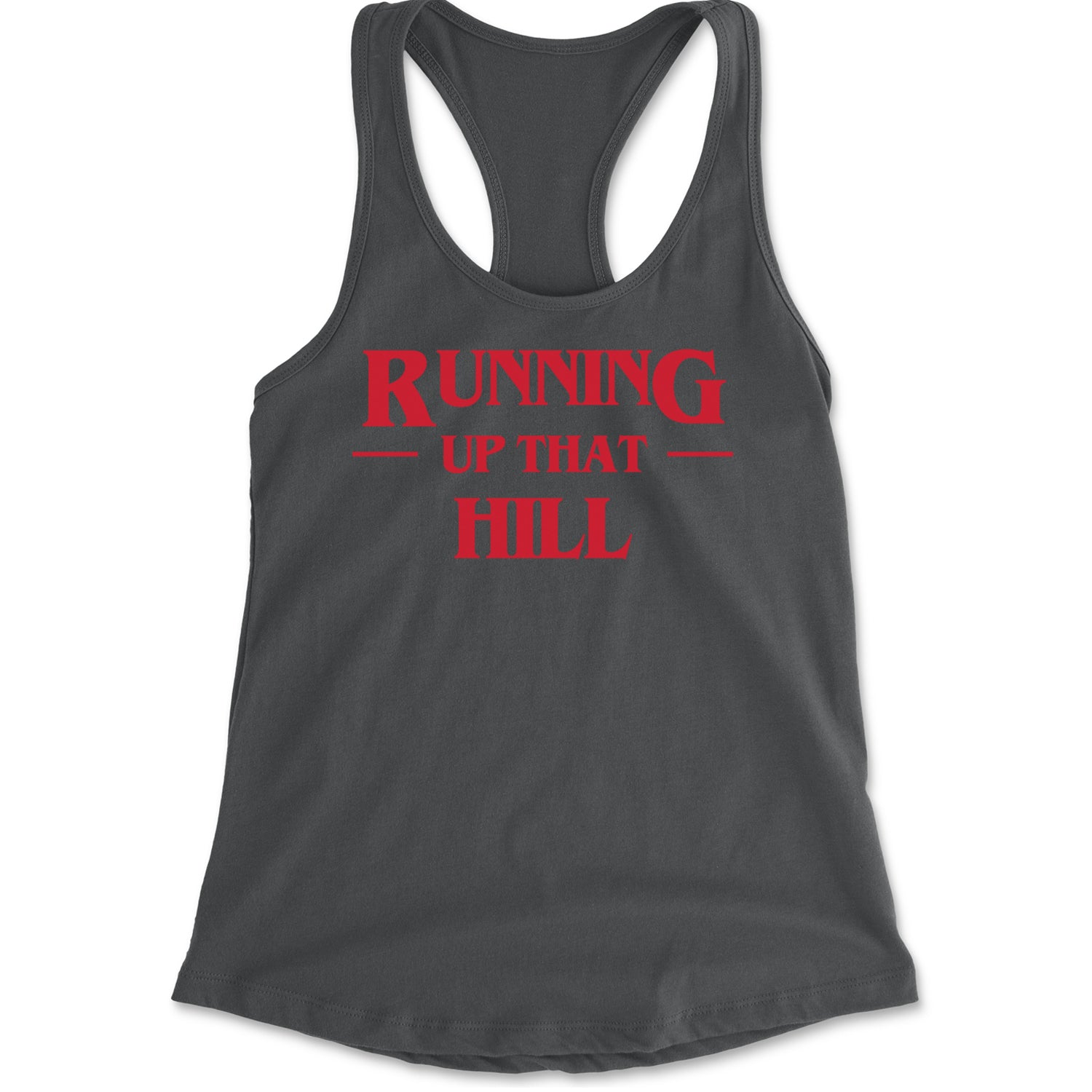 Running Up That Hill Racerback Tank Top for Women Charcoal Grey