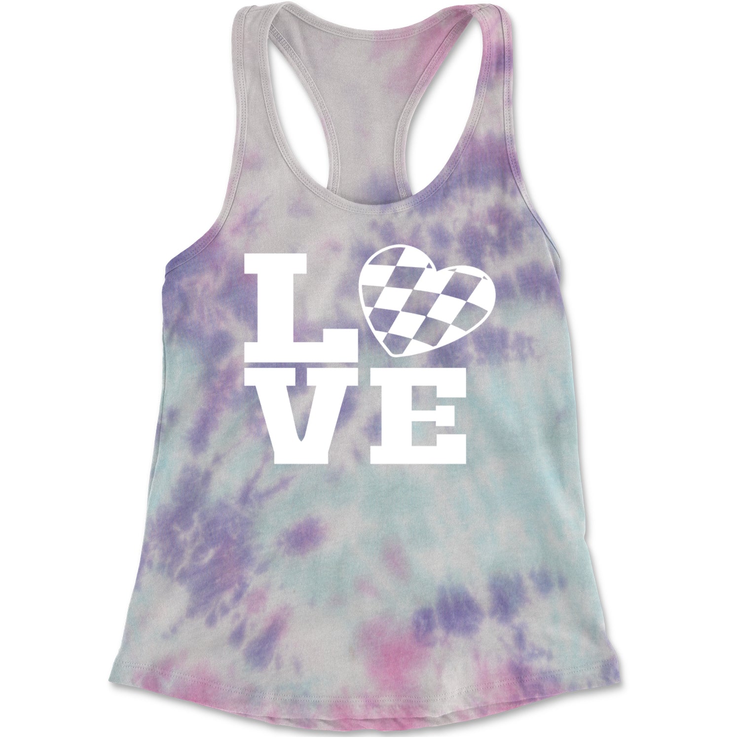 Love Racing Checkered Flag Heart Racerback Tank Top for Women Cotton Candy