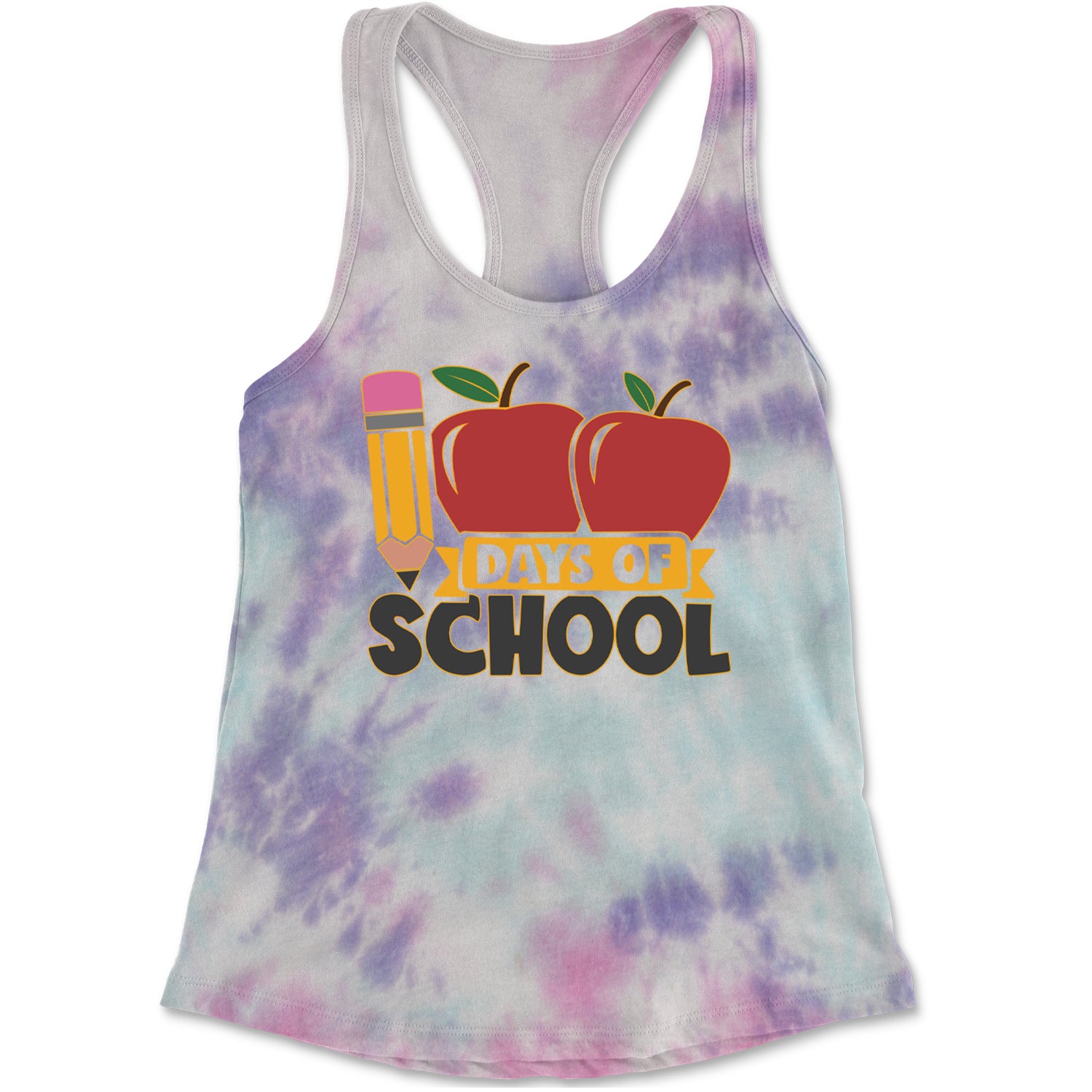 100 Days Of School Apple Pencil Racerback Tank Top for Women Cotton Candy