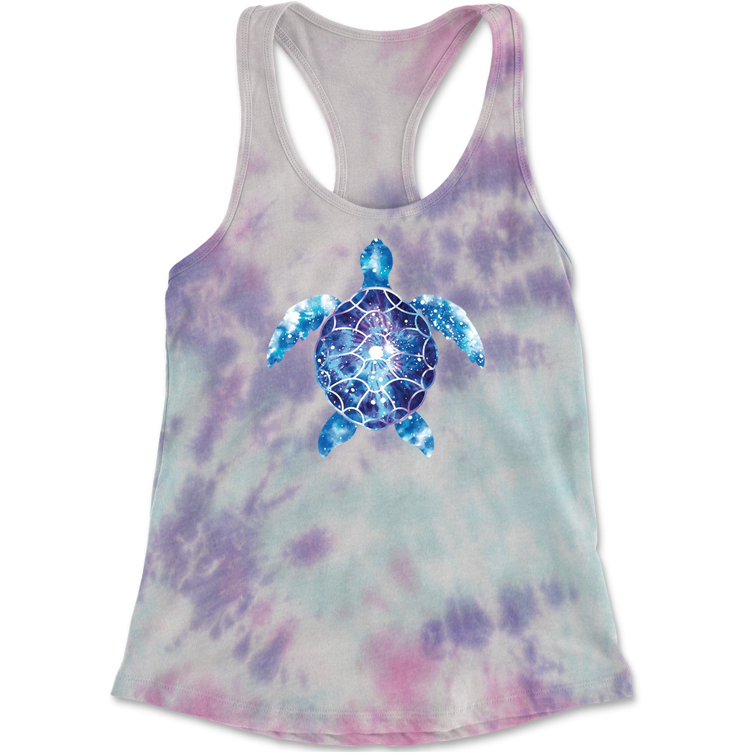 Ocean Aura Tie-Dye Sea Turtle Racerback Tank Top for Women Cotton Candy