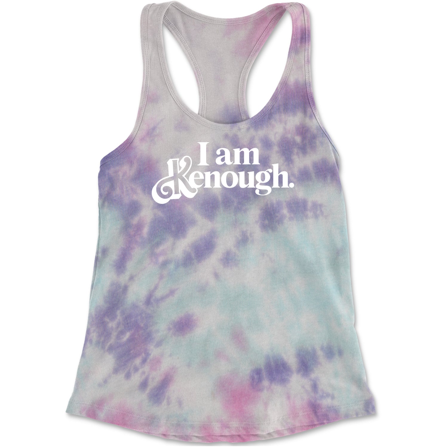 I Am Kenough White Print Racerback Tank Top for Women Cotton Candy