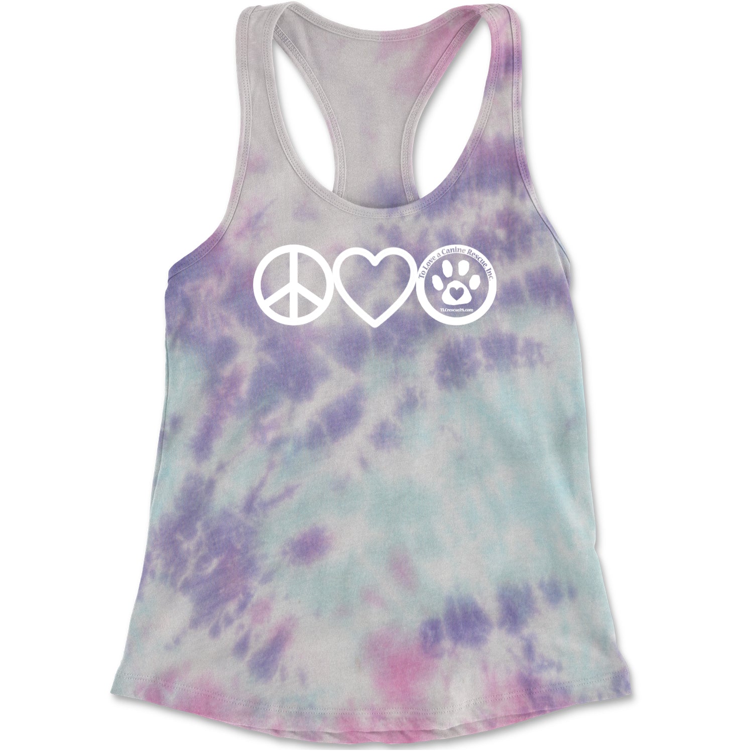 Peace, Love and TLC Dog Rescue Racerback Tank Top for Women Cotton Candy