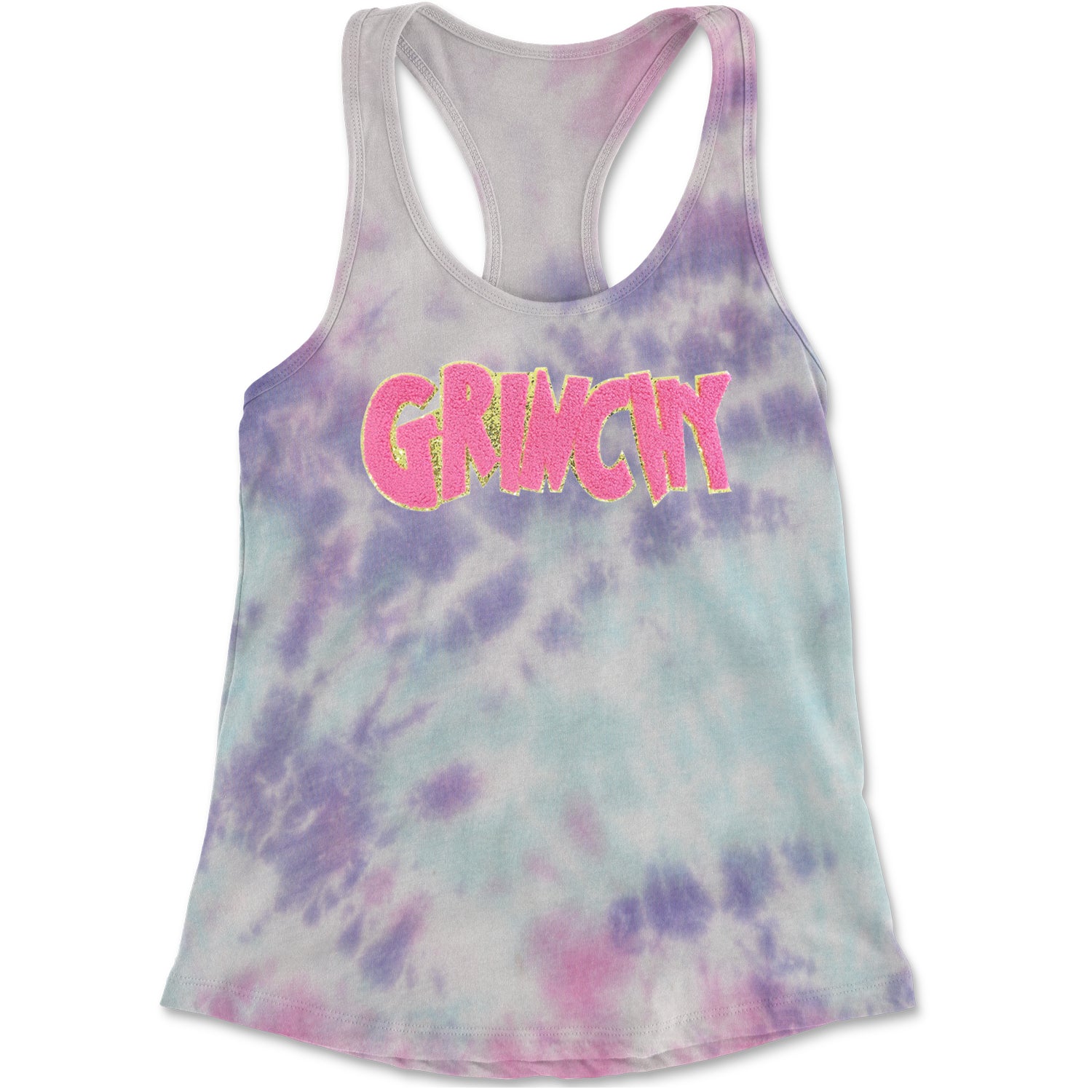 Pink Gr-nchy Chenille Patch Racerback Tank Top for Women Cotton Candy