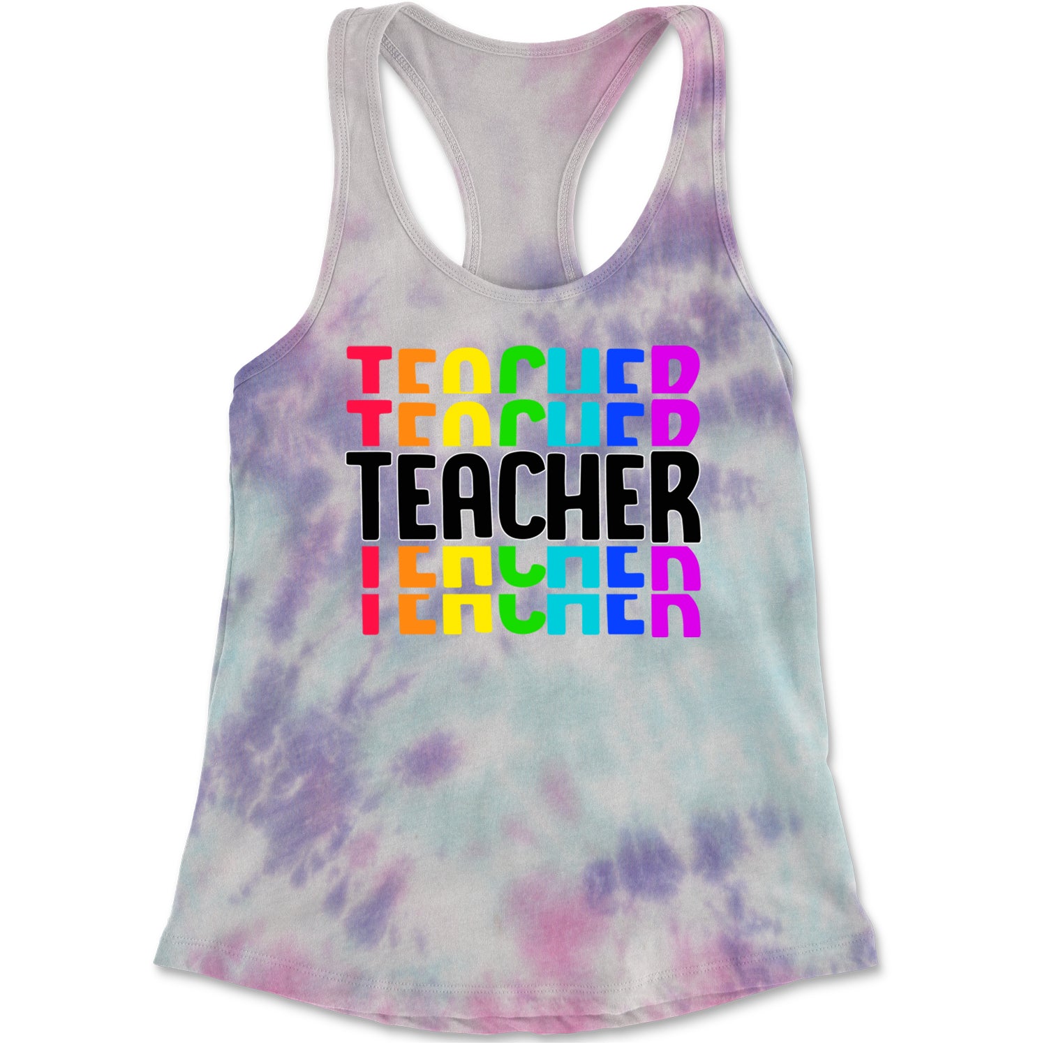 Teacher Repeated Rainbow Pattern Racerback Tank Top for Women Cotton Candy