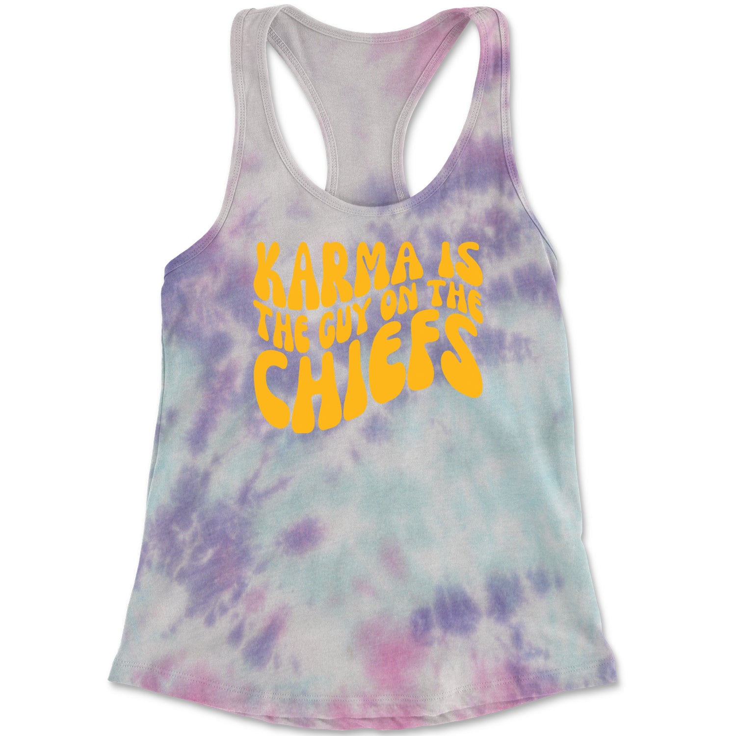 Karma Is The Guy On The Chiefs Boyfriend Racerback Tank Top for Women Cotton Candy