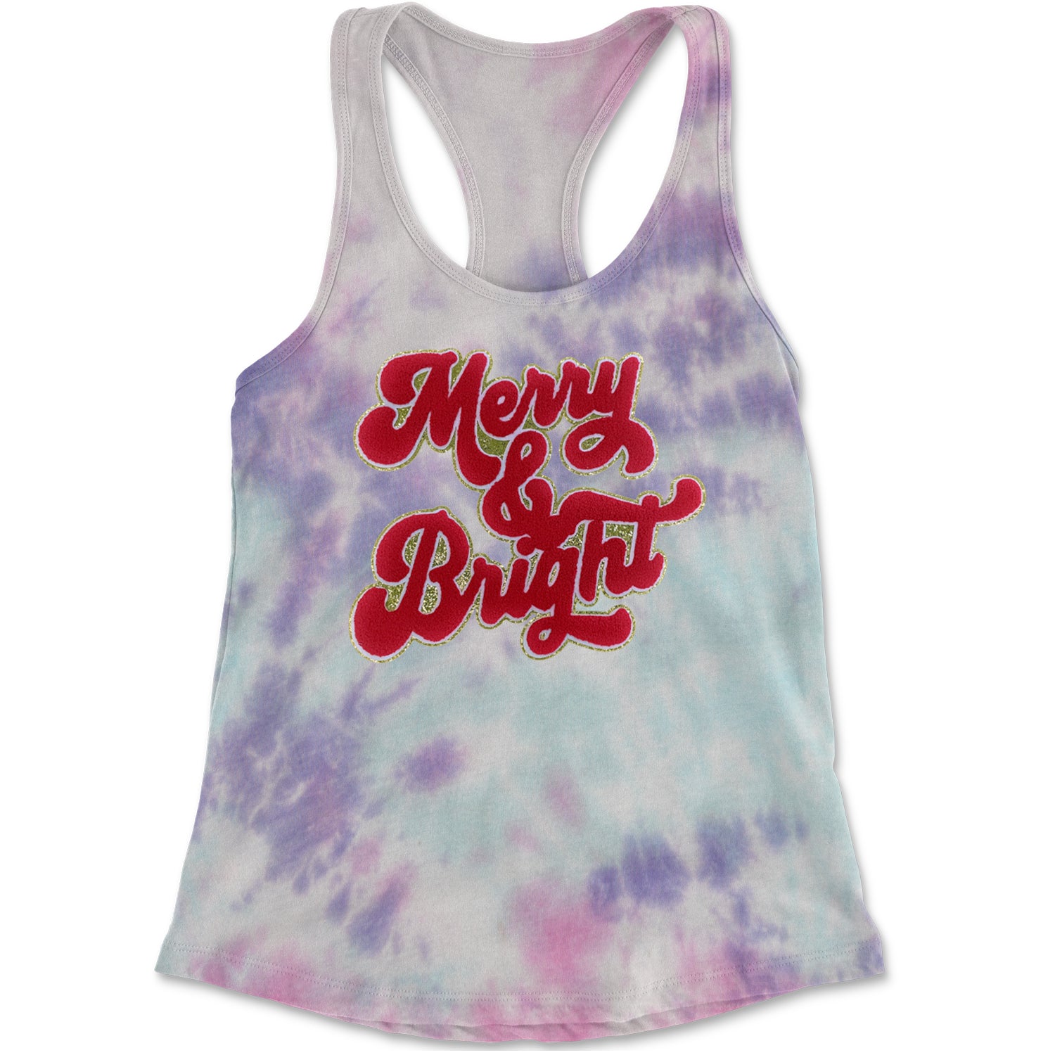 Merry & Bright Chenille Glitter Racerback Tank Top for Women Cotton Candy