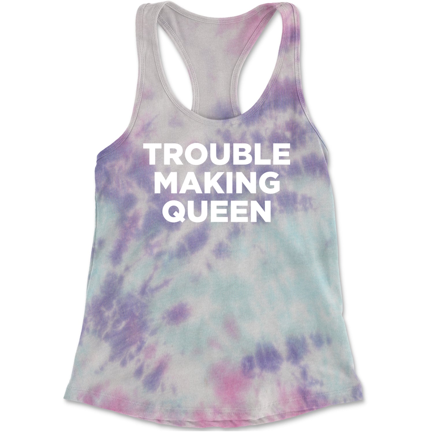 Trouble Making Queen Material Girl Celebration Racerback Tank Top for Women Cotton Candy