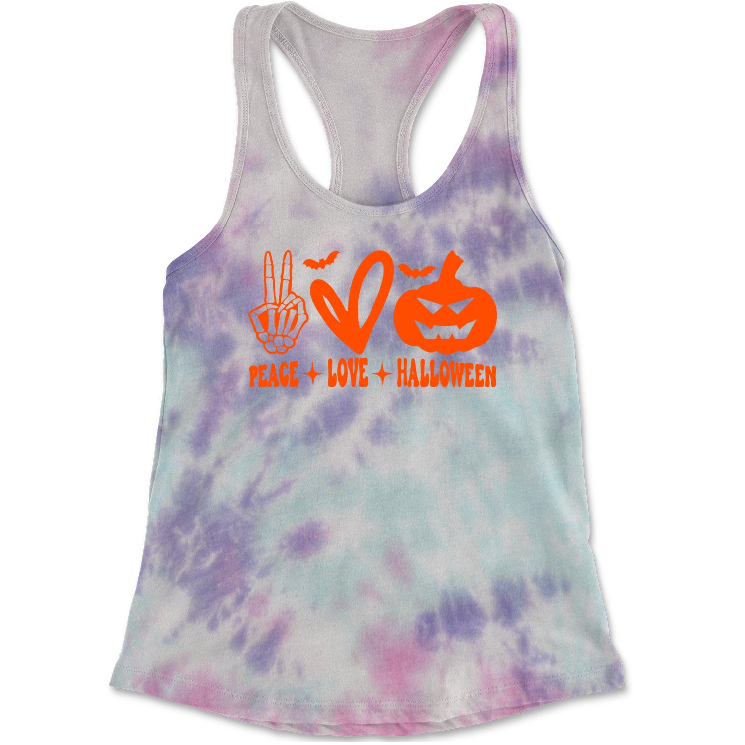 Peace, Love and Halloween Racerback Tank Top for Women Cotton Candy