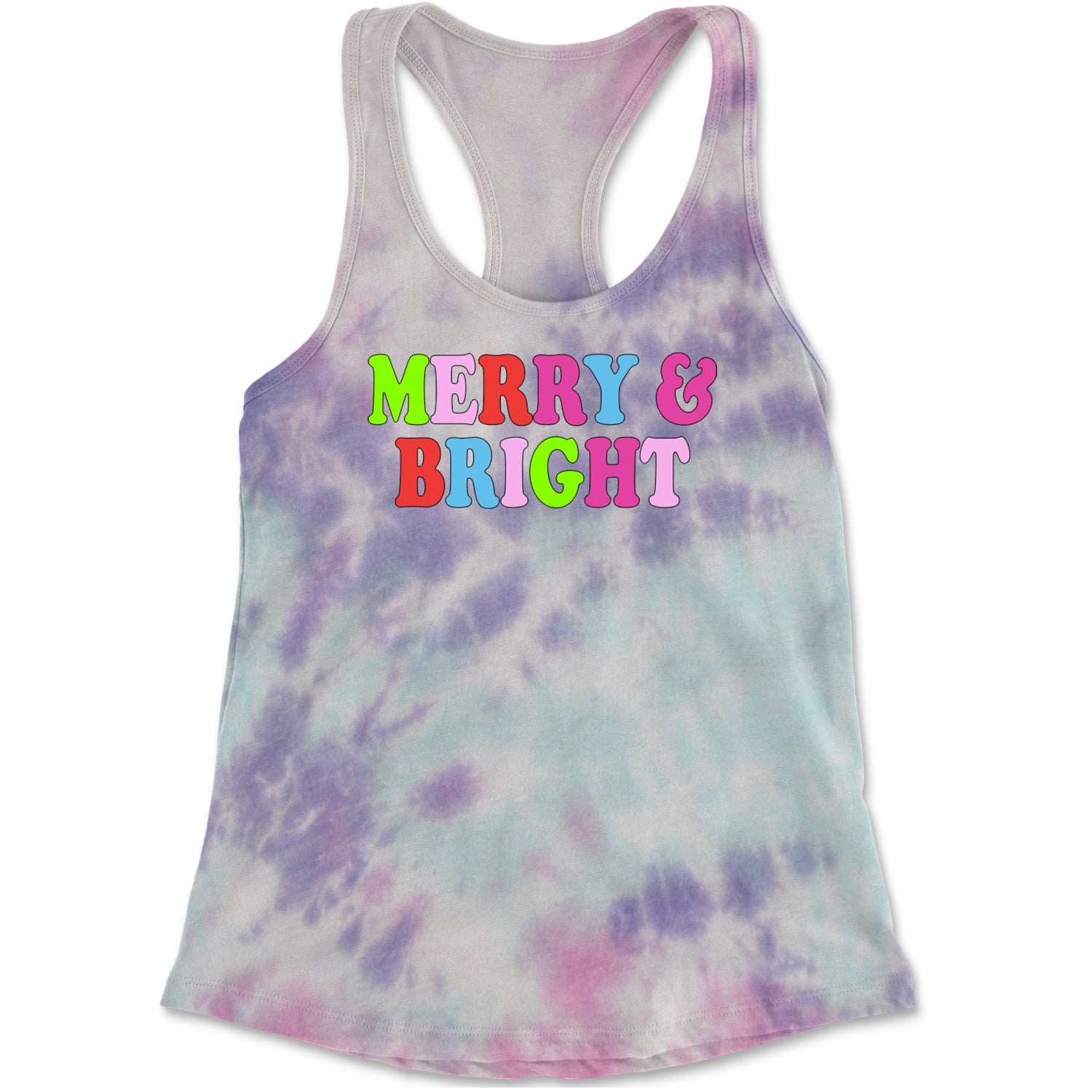 Merry and Bright Festive Christmas Holiday Racerback Tank Top for Women Cotton Candy