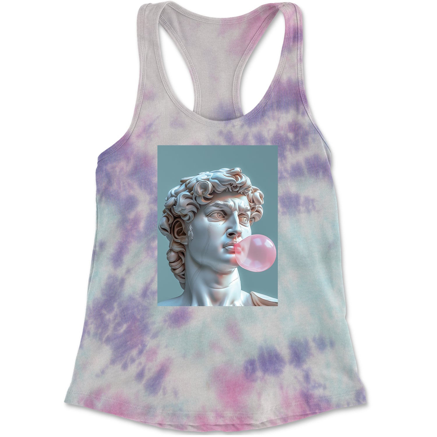 Michelangelo's David with Bubble Gum Contemporary Statue Art Racerback Tank Top for Women Cotton Candy