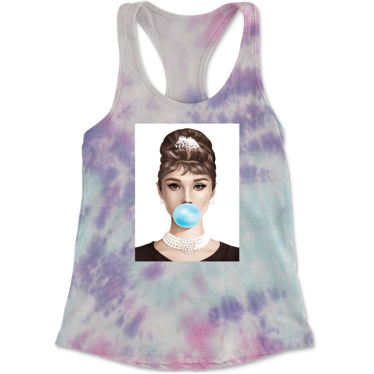 Audrey Hepburn Chewing Bubble Gum American Icon Racerback Tank Top for Women Cotton Candy