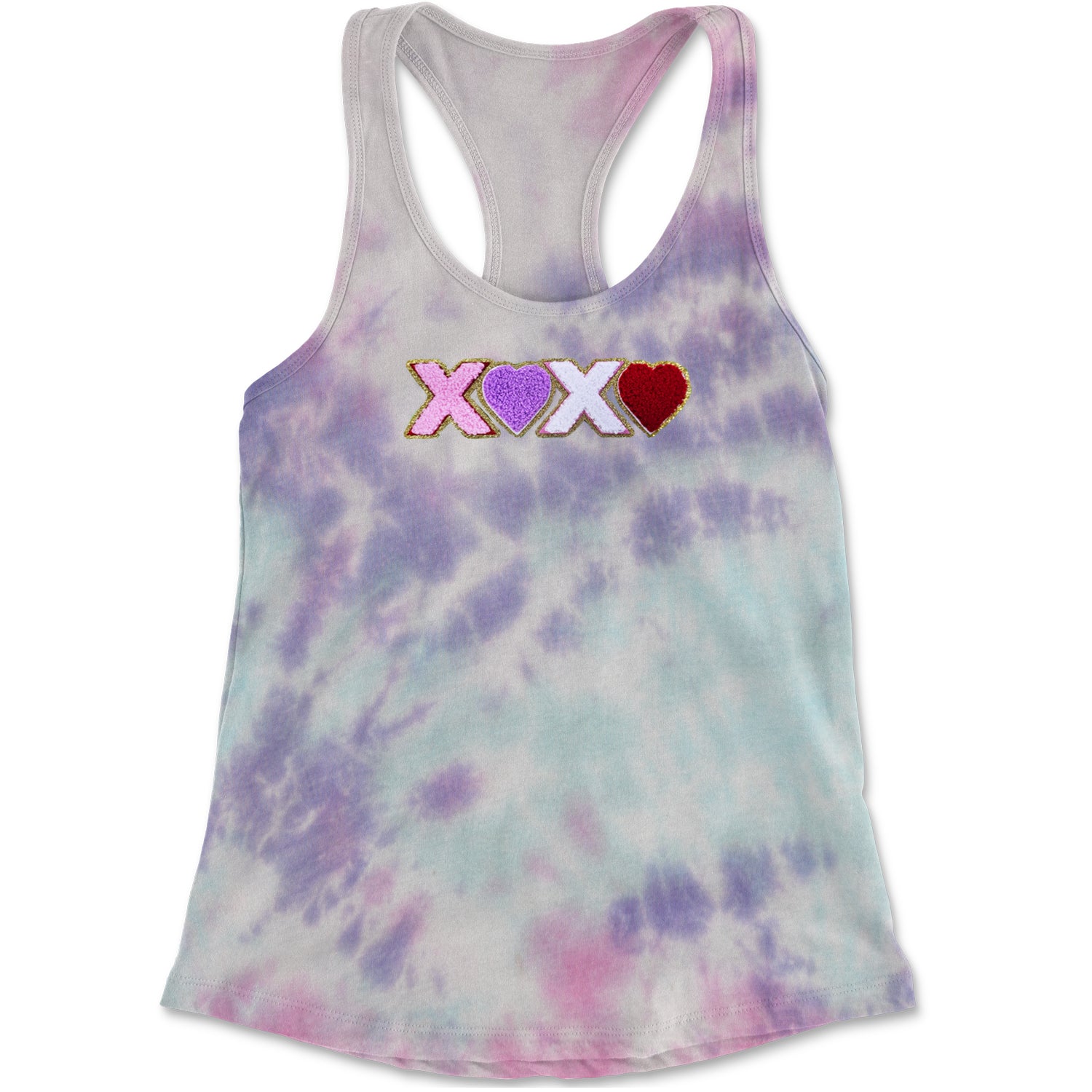 XOXO Chenille Patch Valentines Days Racerback Tank Top for Women Cotton Candy