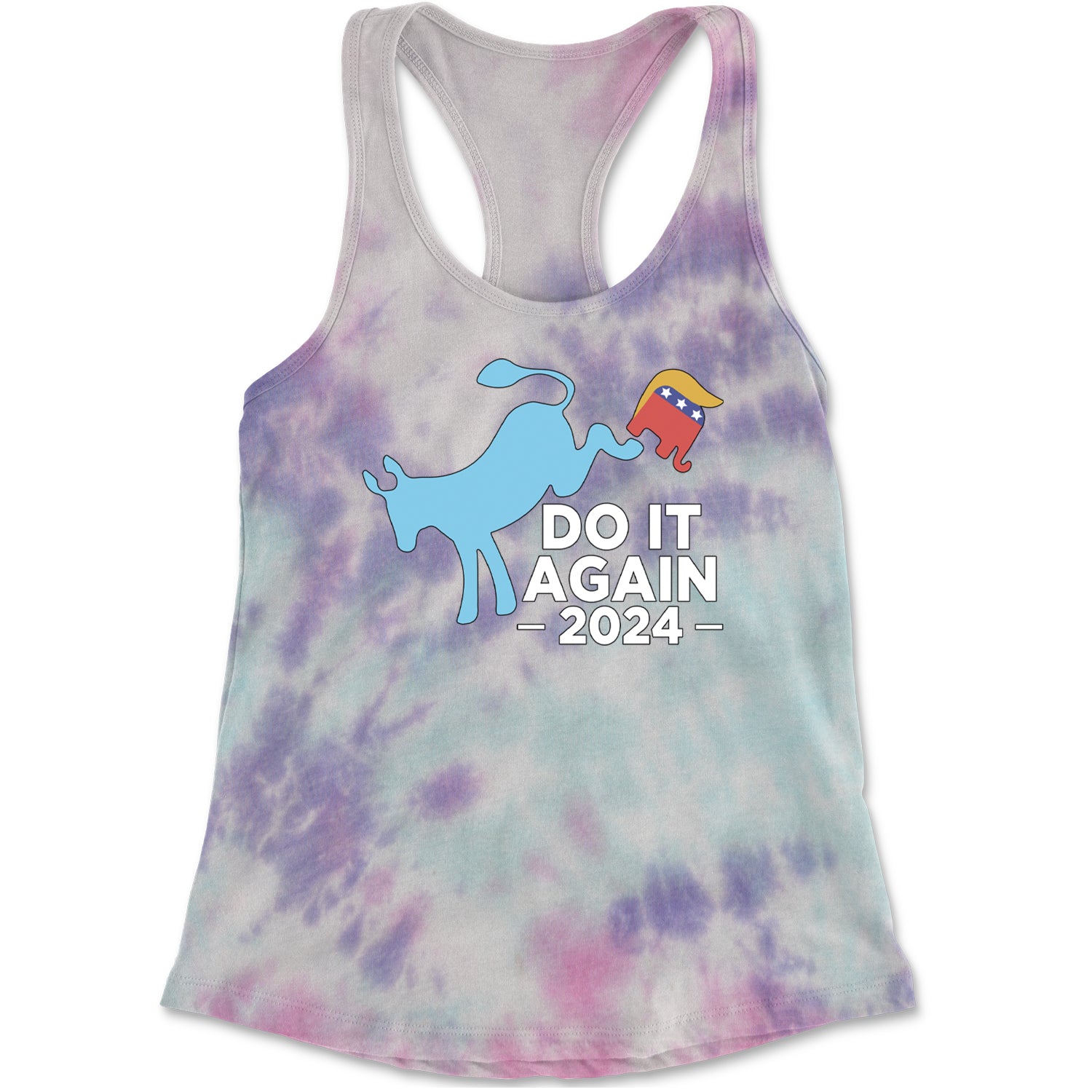 Do It Again - Democratic Donkey Kicking Republicans 2024 Political Humor Racerback Tank Top for Women Cotton Candy