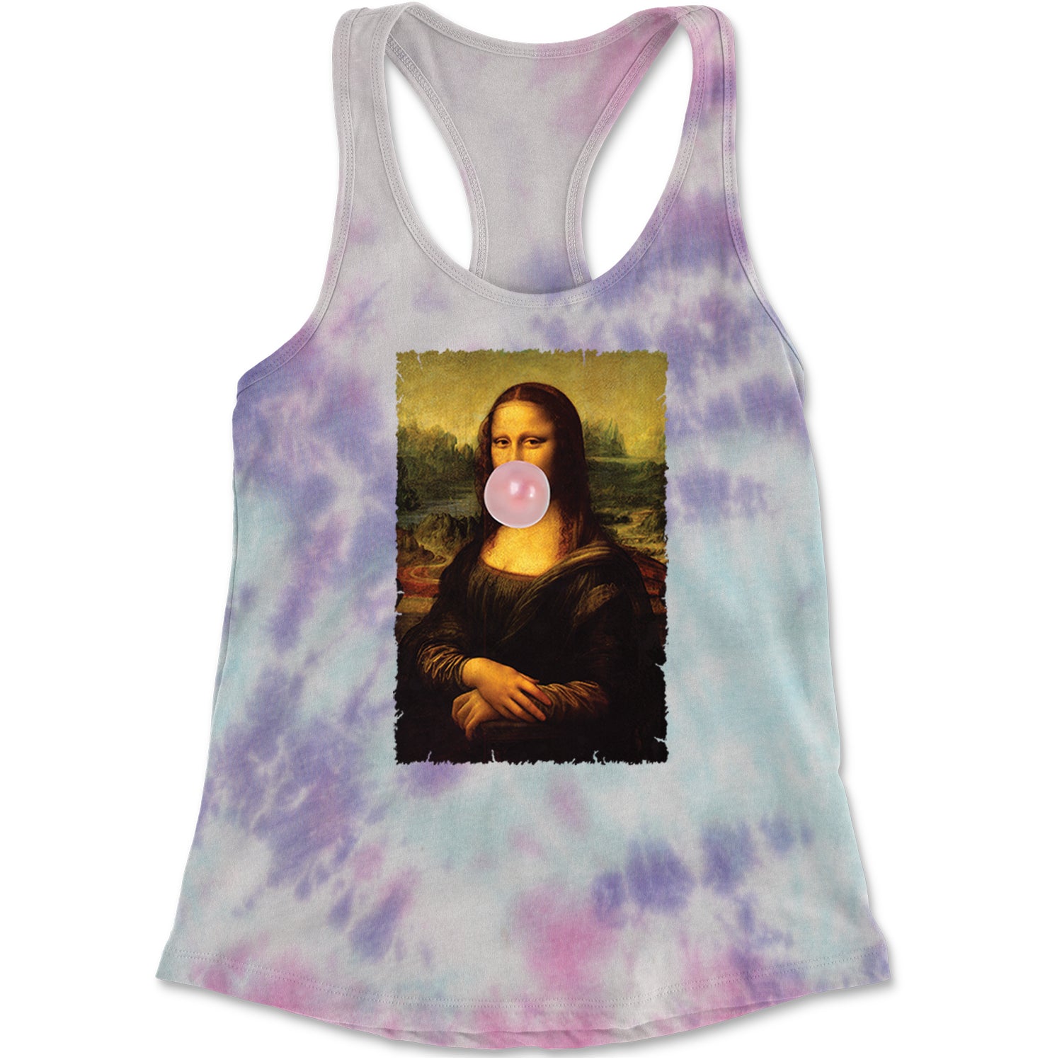 Mona Lisa Smile Pink Bubble Gum Da Vinci Icon Racerback Tank Top for Women Cotton Candy