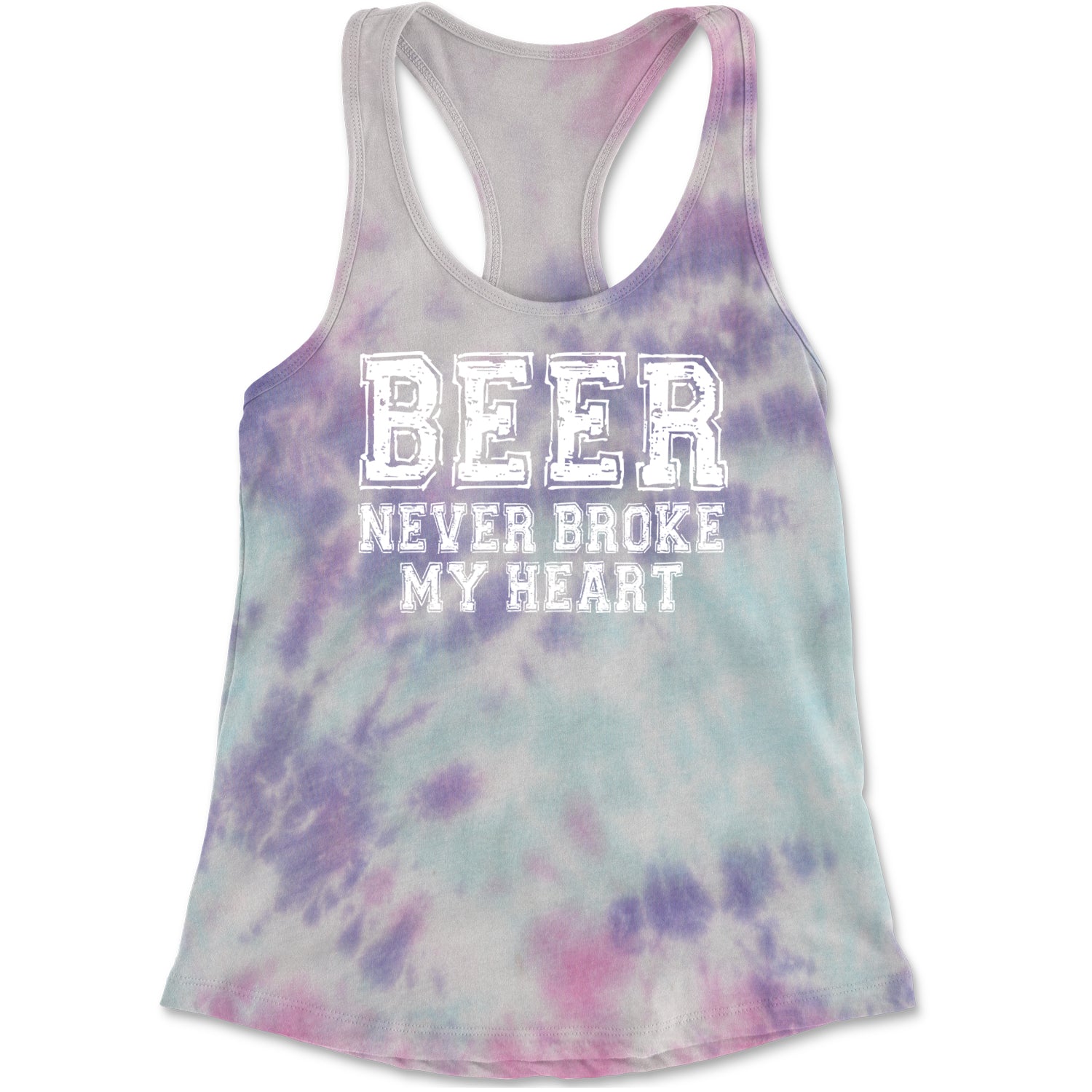 Beer Never Broke My Heart Funny Drinking Racerback Tank Top for Women Cotton Candy