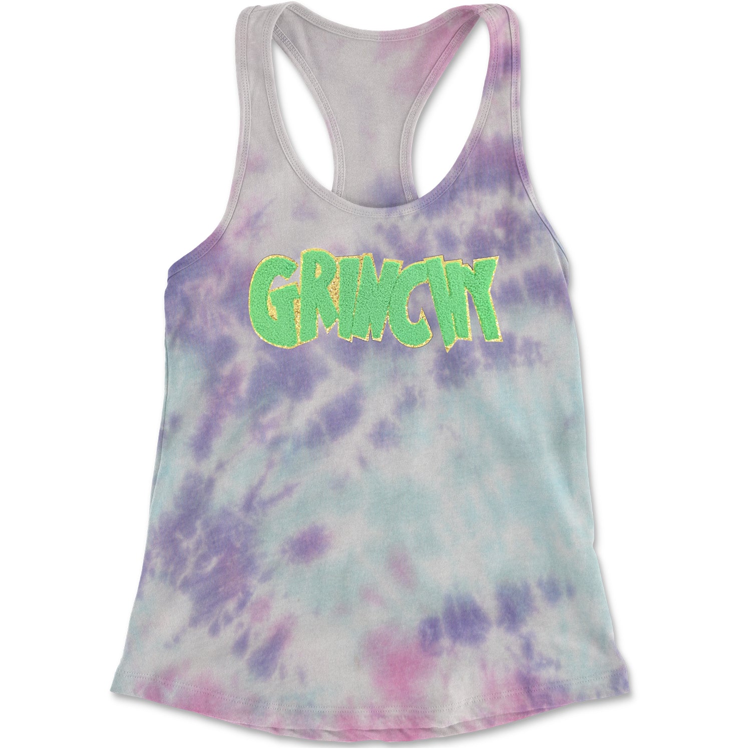 Green Gr-nchy Chenille Patch Racerback Tank Top for Women Cotton Candy