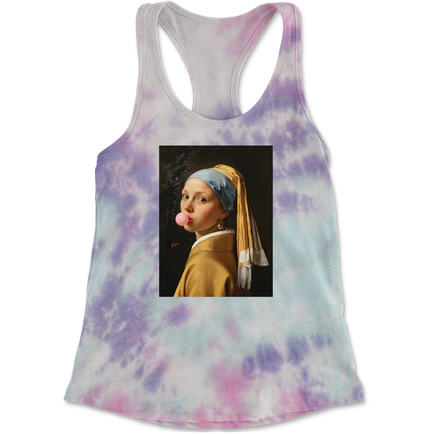 Girl with a Pearl Earring Bubble Gum Contemporary Art Racerback Tank Top for Women Cotton Candy