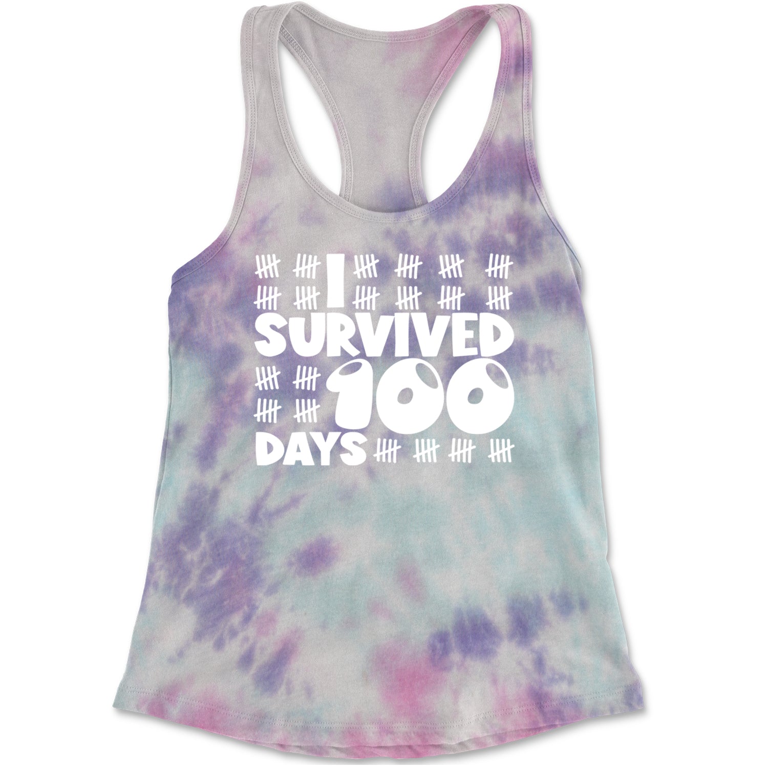 I Survived 100 Days Tally Marks Racerback Tank Top for Women Cotton Candy