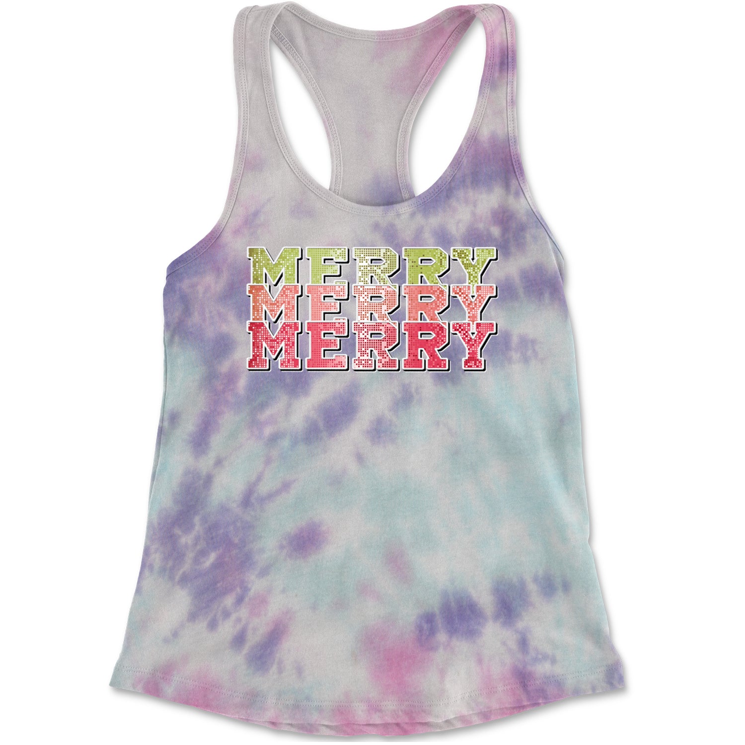 Merry Merry Merry Faux Sequins Racerback Tank Top for Women Cotton Candy