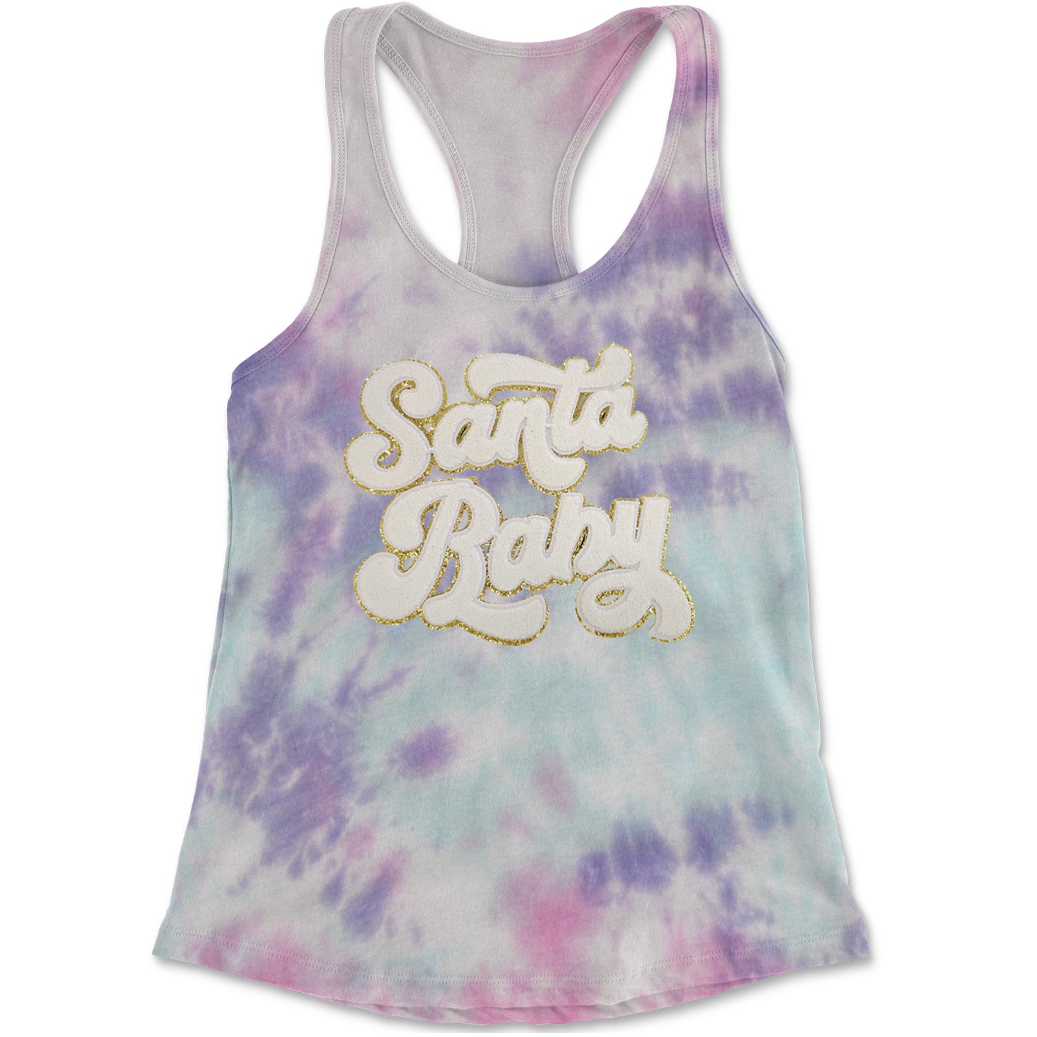 White Santa Baby Chenille Patch Racerback Tank Top for Women Cotton Candy