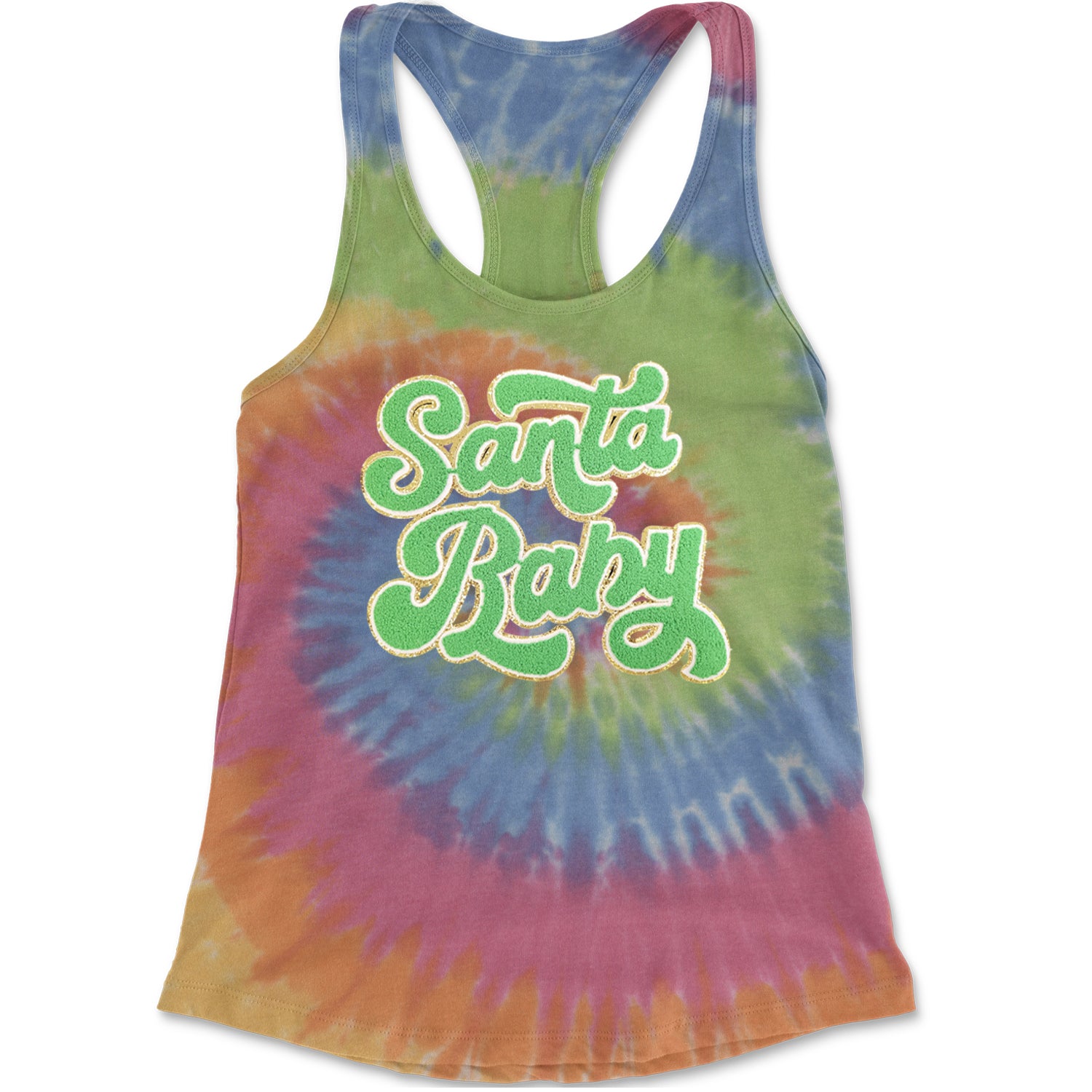 Green Santa Baby Chenille Patch Racerback Tank Top for Women Eternity