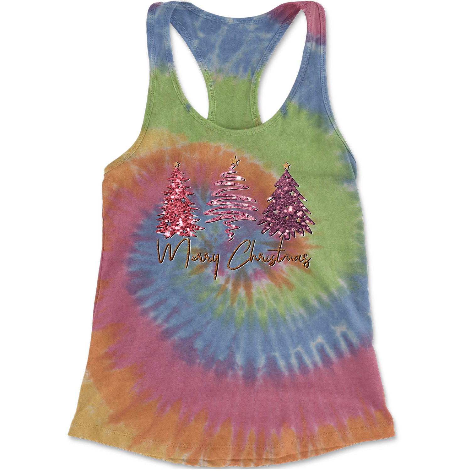 Merry Christmas Faux Glitter Trees Racerback Tank Top for Women Eternity