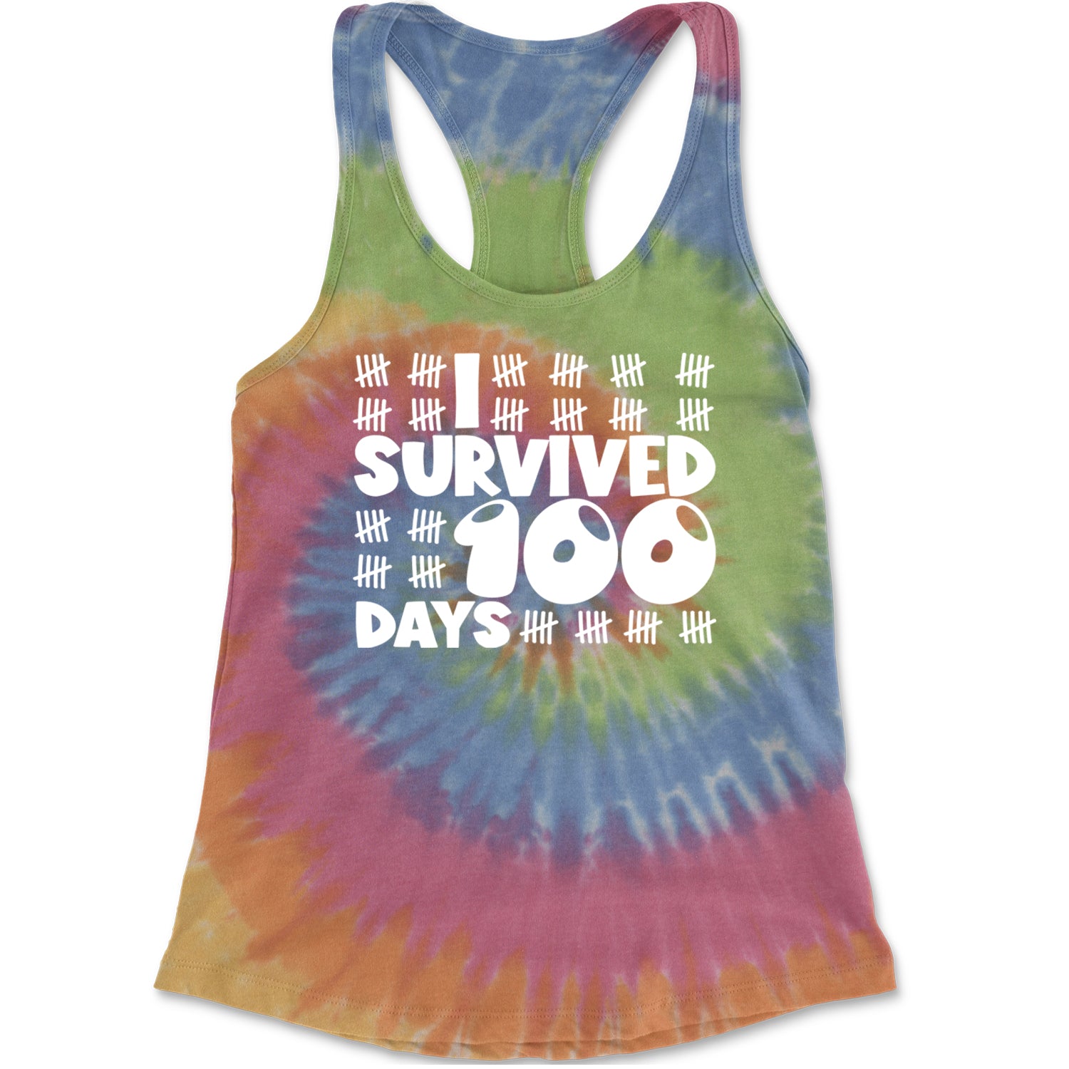 I Survived 100 Days Tally Marks Racerback Tank Top for Women Eternity