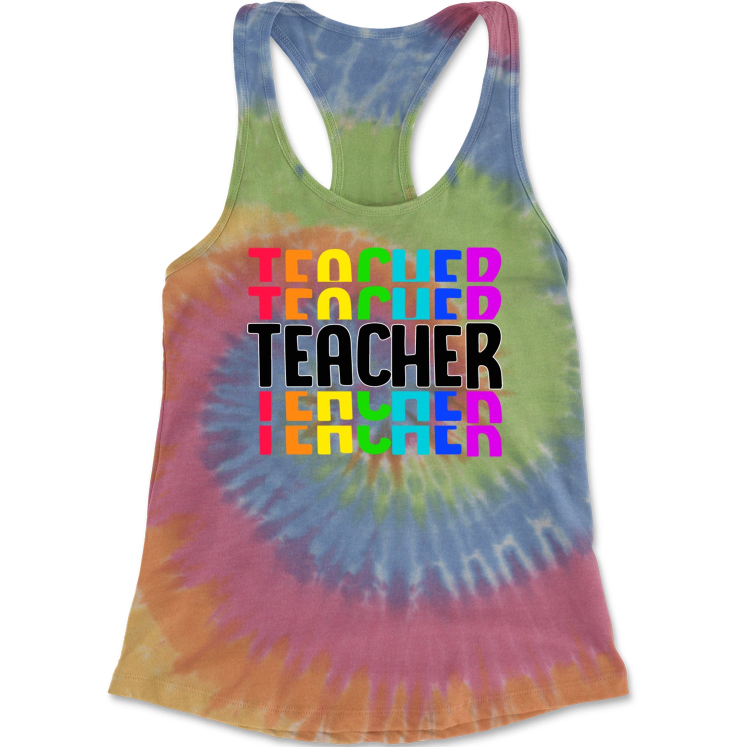 Teacher Repeated Rainbow Pattern Racerback Tank Top for Women Eternity