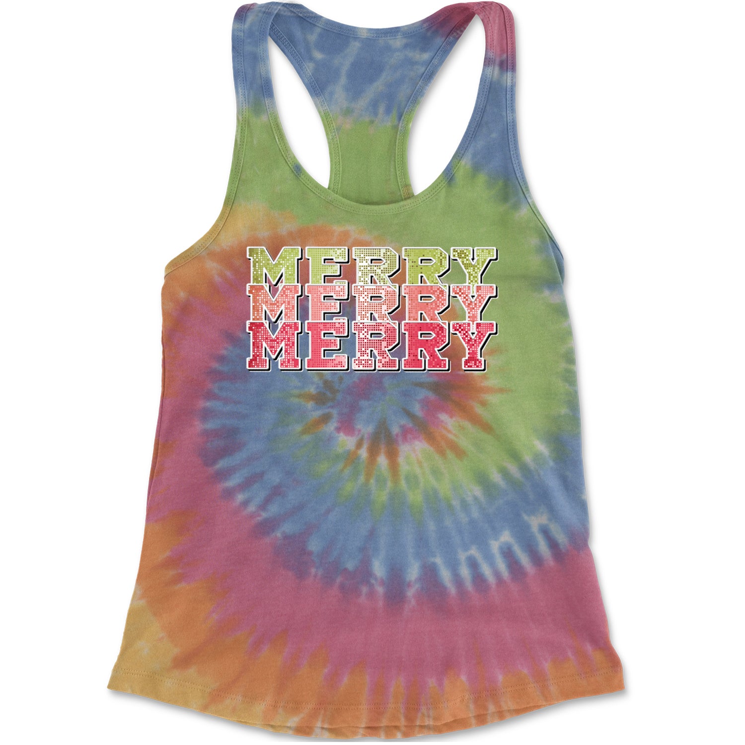 Merry Merry Merry Faux Sequins Racerback Tank Top for Women Eternity