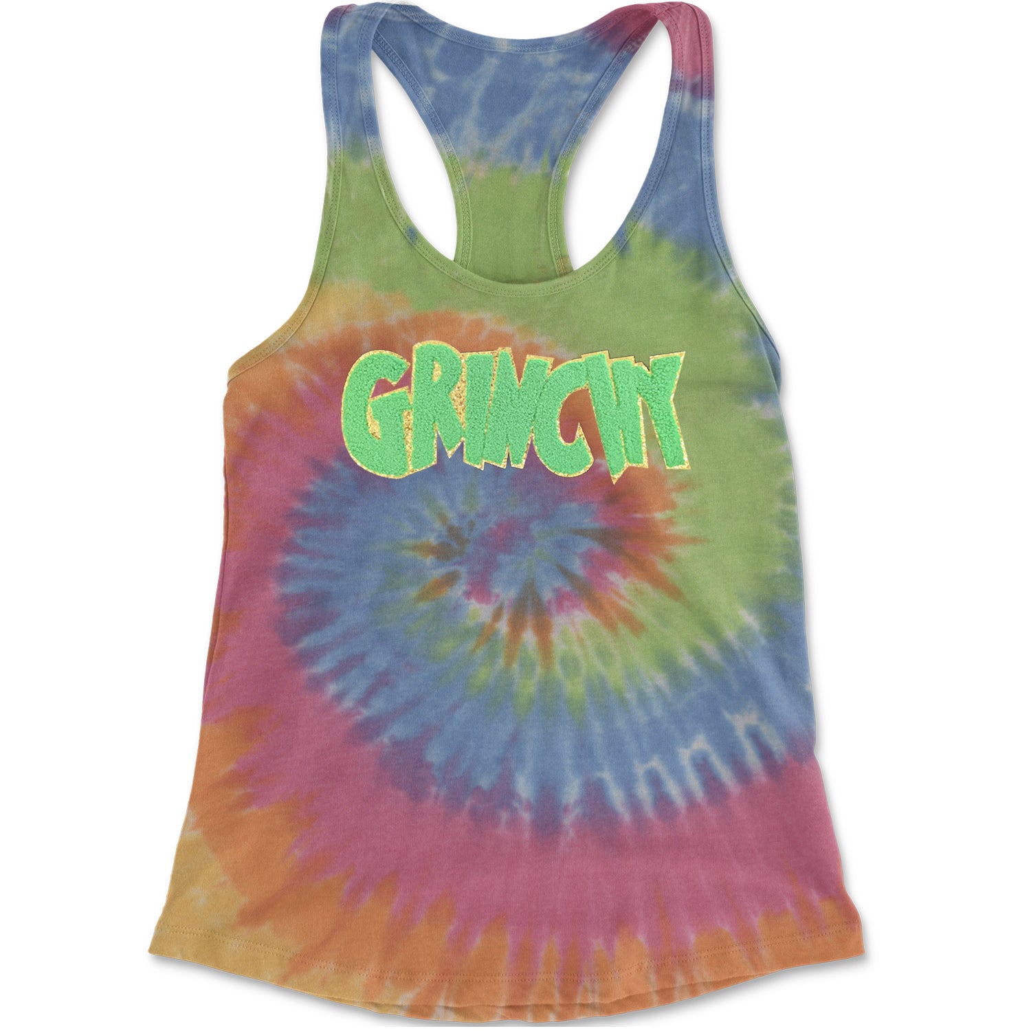 Green Gr-nchy Chenille Patch Racerback Tank Top for Women Eternity