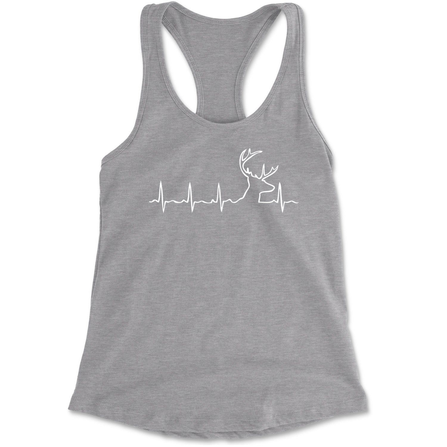 Hunting Heartbeat Deer Hunter Buck Stag Antlers  Racerback Tank Top for Women Heather Grey