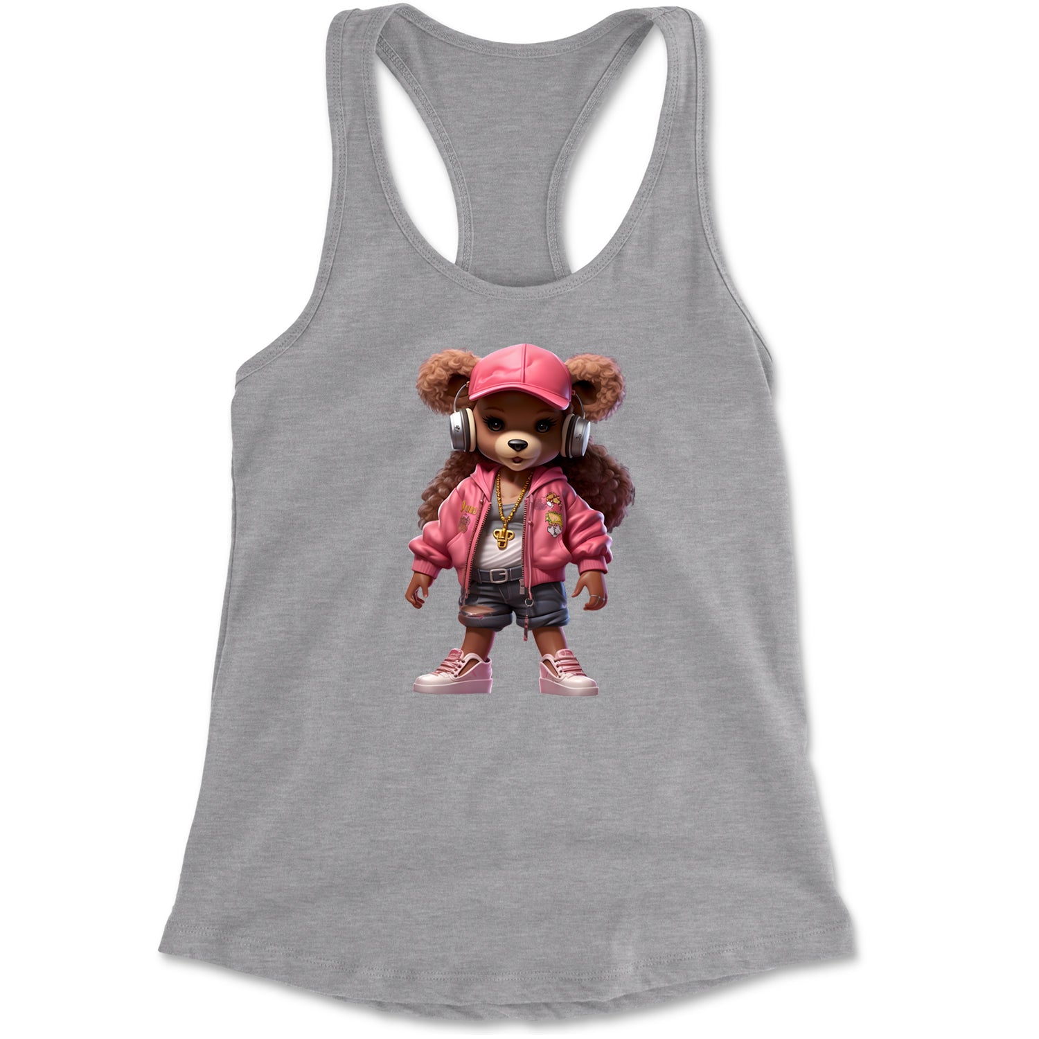 Pink Female Urban Graffiti Bear Racerback Tank Top for Women Black