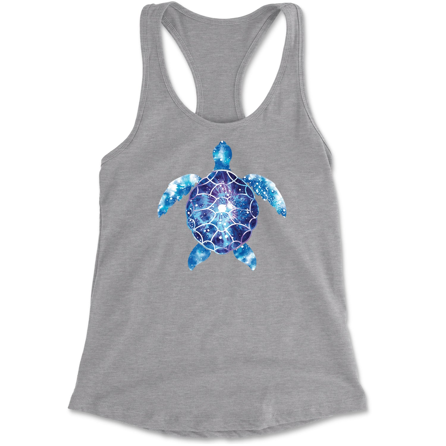 Ocean Aura Tie-Dye Sea Turtle Racerback Tank Top for Women Heather Grey