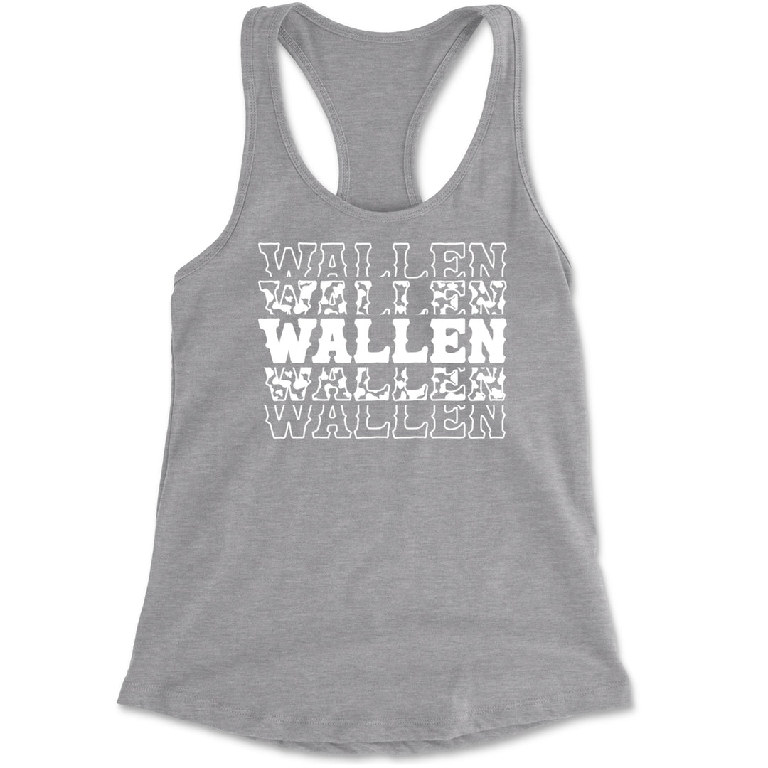 Cow-print western wordmark graphic on a Women's Lightweight Racerback Tank with scoop neck and racerback