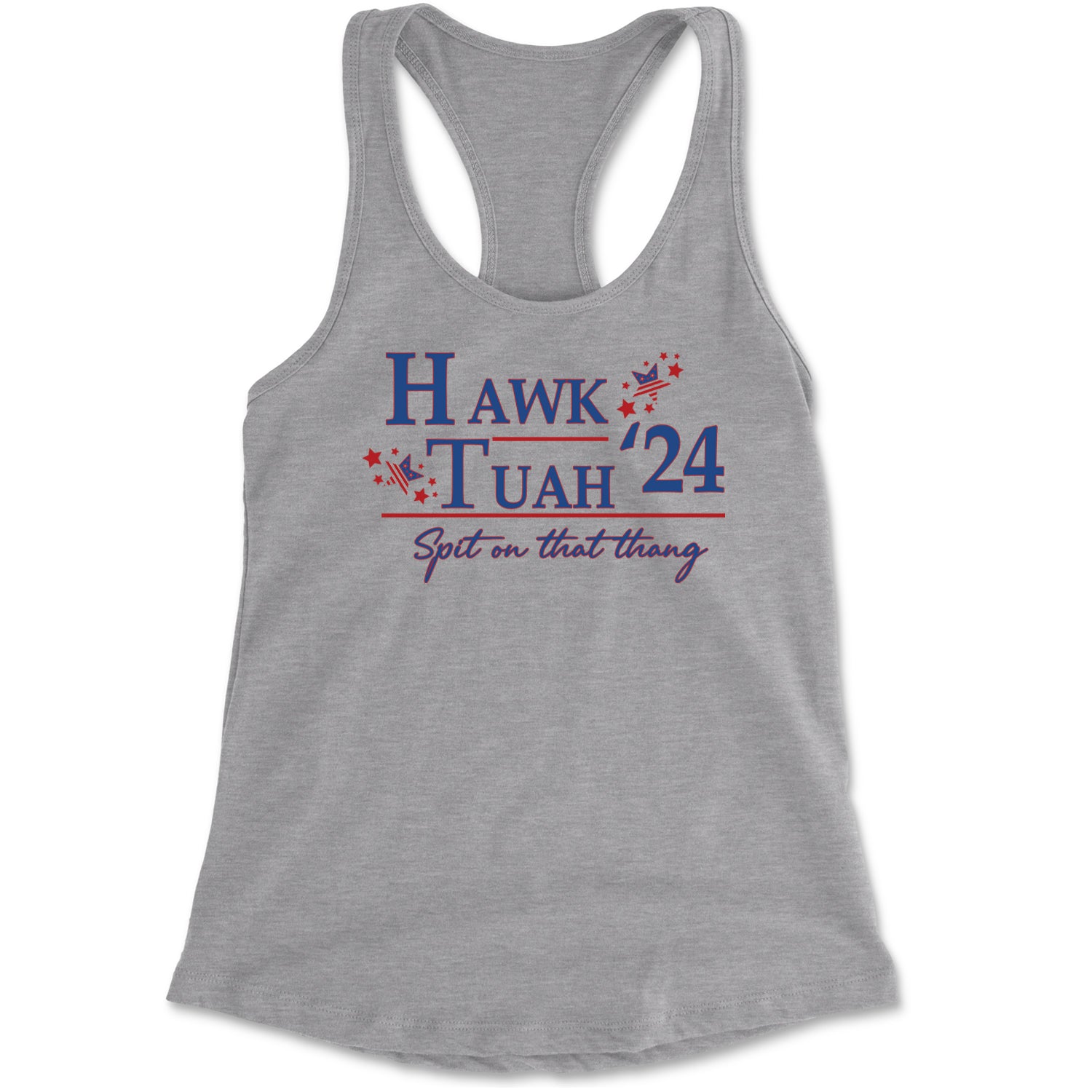 Vote For Hawk Tuah Spit On That Thang 2024 Racerback Tank Top for Women Heather Grey