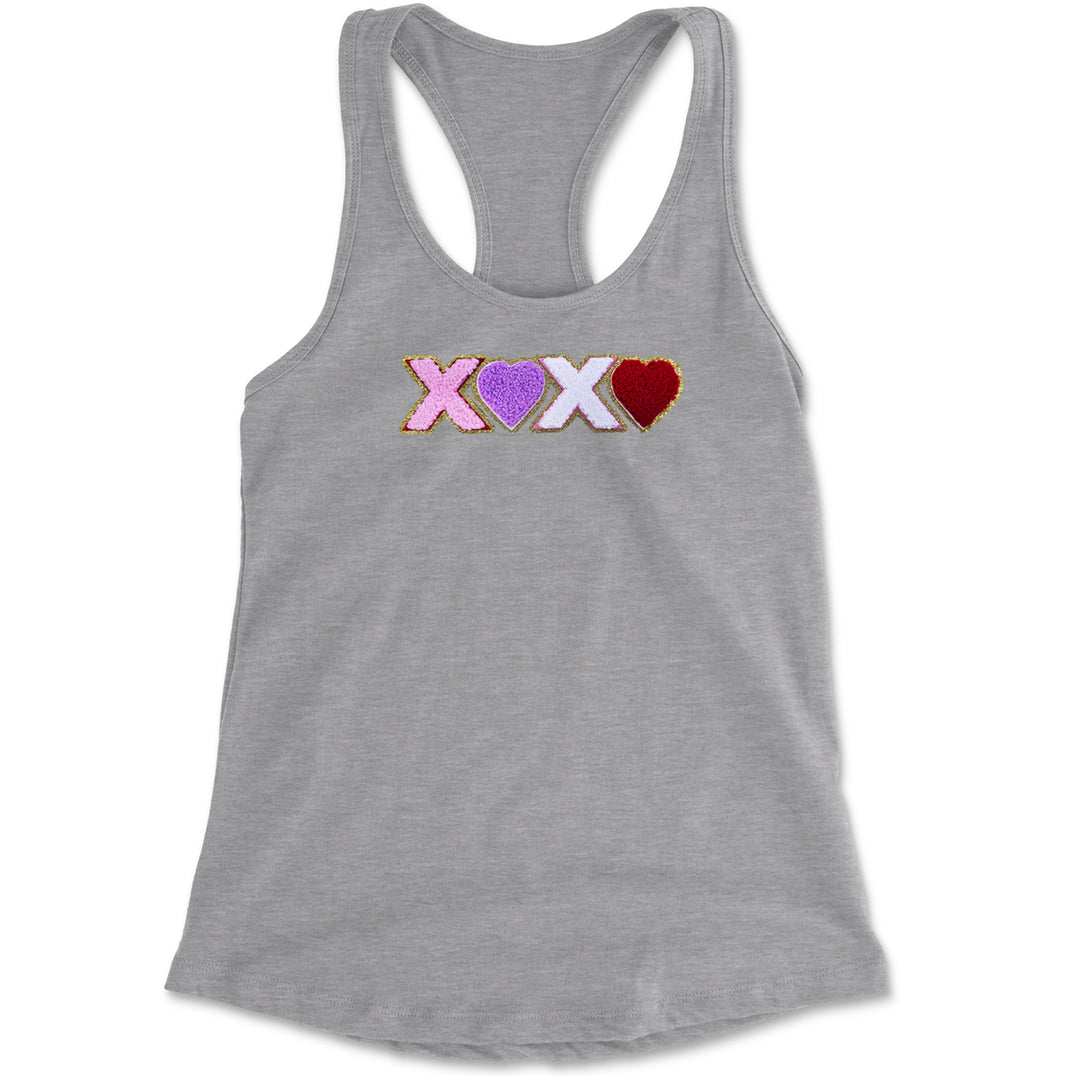 XOXO Chenille Patch Valentines Days Racerback Tank Top for Women Heather Grey