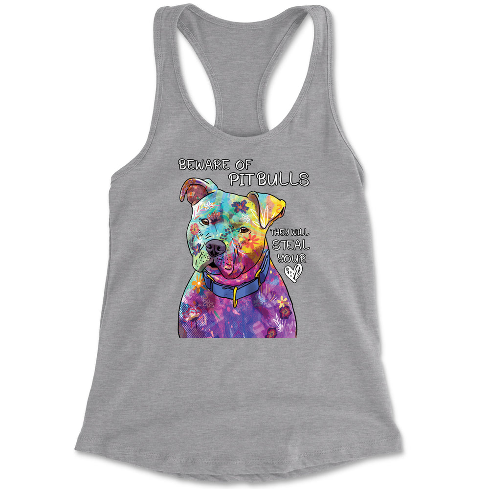 Beware Of Pit Bulls, They Will Steal Your Heart  Racerback Tank Top for Women Heather Grey