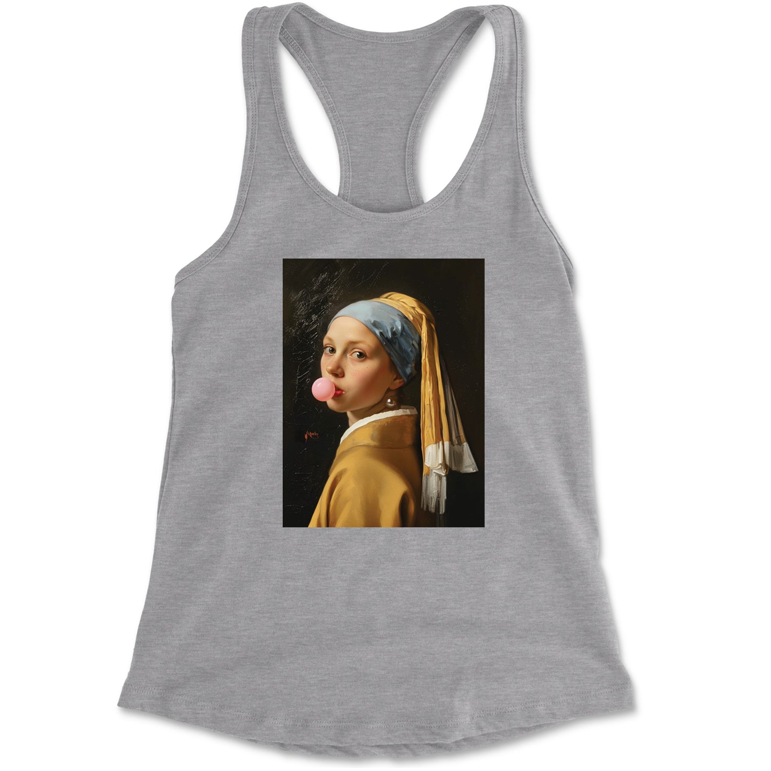 Girl with a Pearl Earring Bubble Gum Contemporary Art Racerback Tank Top for Women Heather Grey